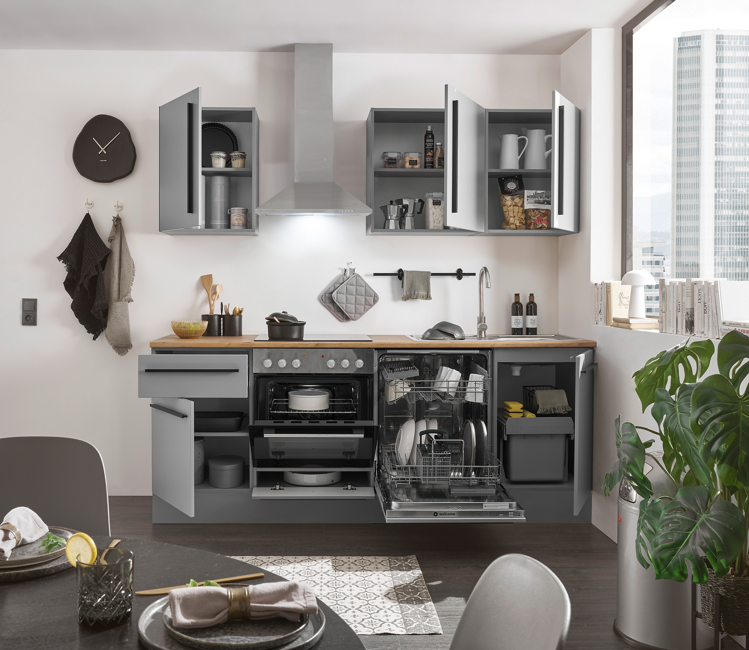 BASIC by Balculina Winkelküche »Denver, Küche BxHxT 220 x 211 x 60«, Breite 220 cm, wahlweise mit E-Geräten und Induktion