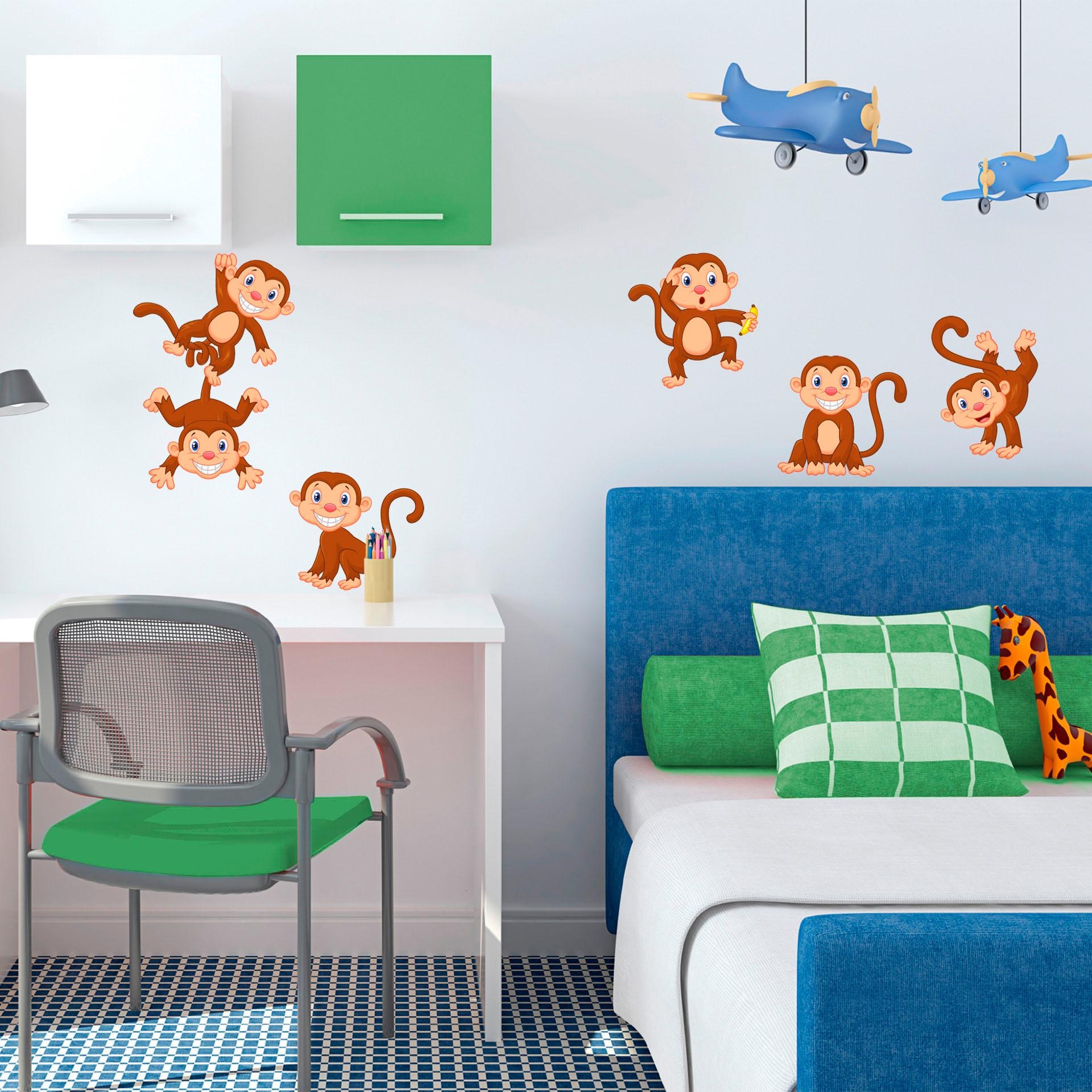 Wall-Art Wandtattoo »Lustige Äffchen Kinderzimmer Set«, selbstklebend, entfernbar
