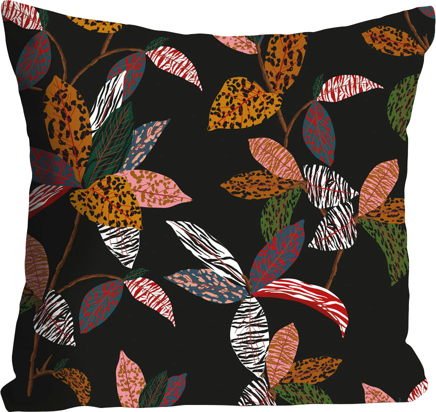 queence Dekokissen »Sunja«, Kissenhülle,Schwarz,Blätter,Illustriert,Bunte Blätter,Herbst,Natur