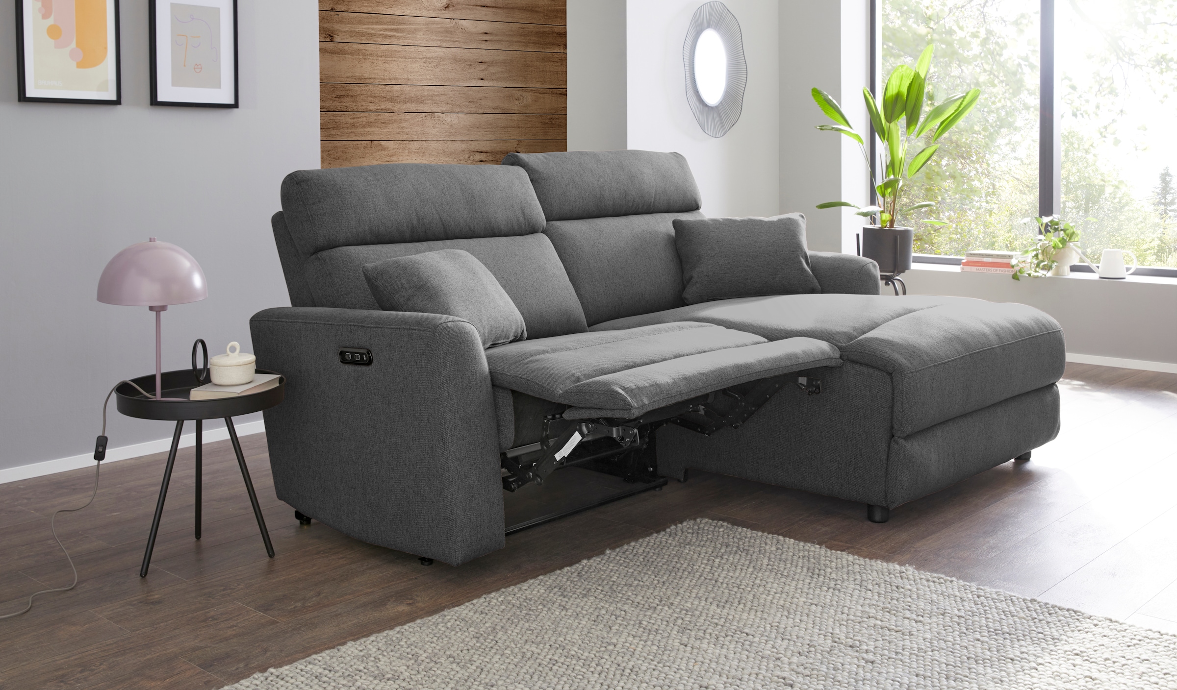 INOSIGN Ecksofa »JENNA, L-Form, 209cm, manuelle u. elektrische Funktion, mit USB A/C,«, Liegefunktion 105°-150°, Federkern, Struktur fein