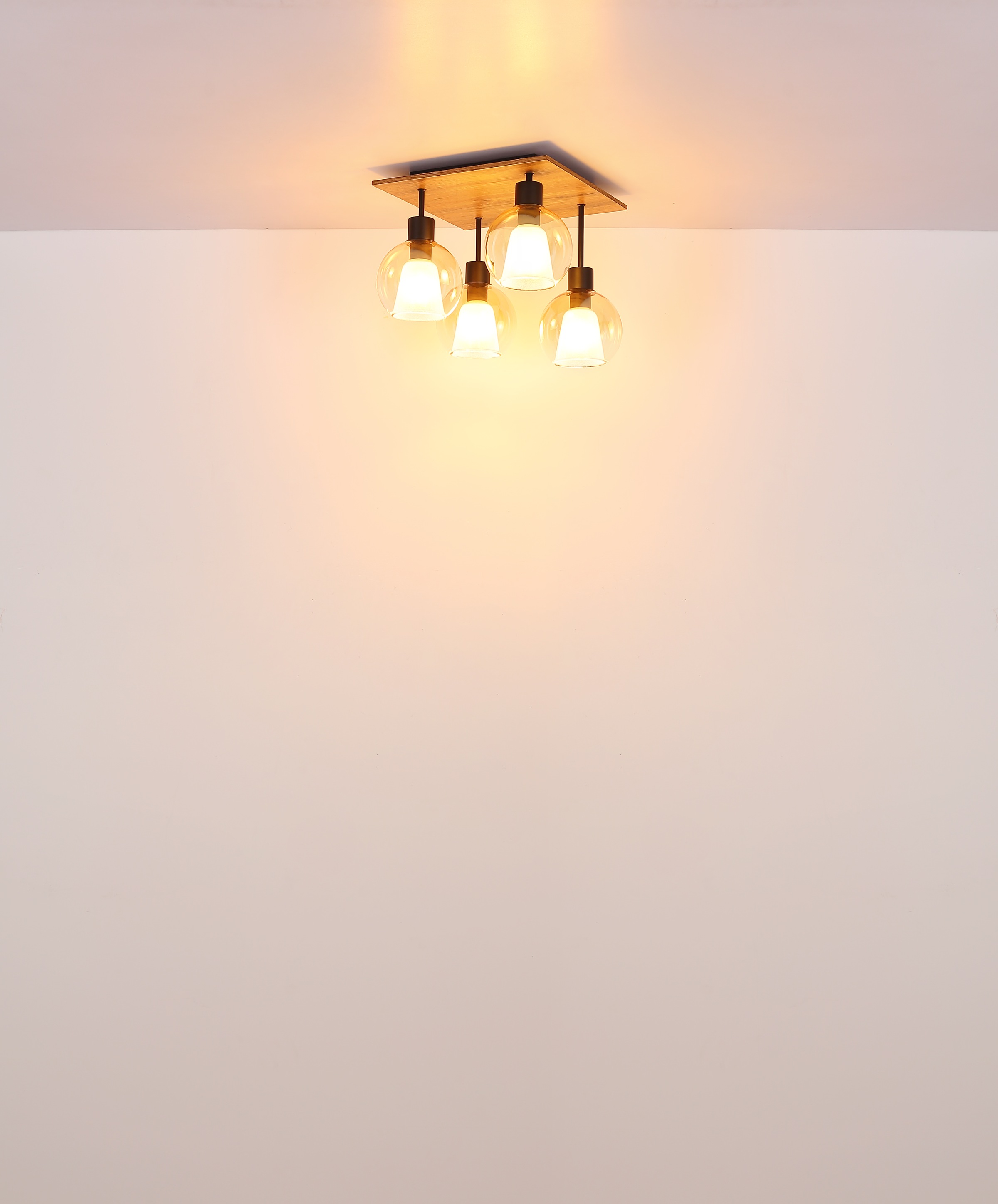 GLOBO LIGHTING Deckenleuchte »BARRY I«, Leuchtmittel E27 | ohne Leuchtmittel, Deckenlampe/holzoptik/Glas amber/Glaskristalle/Innenglas