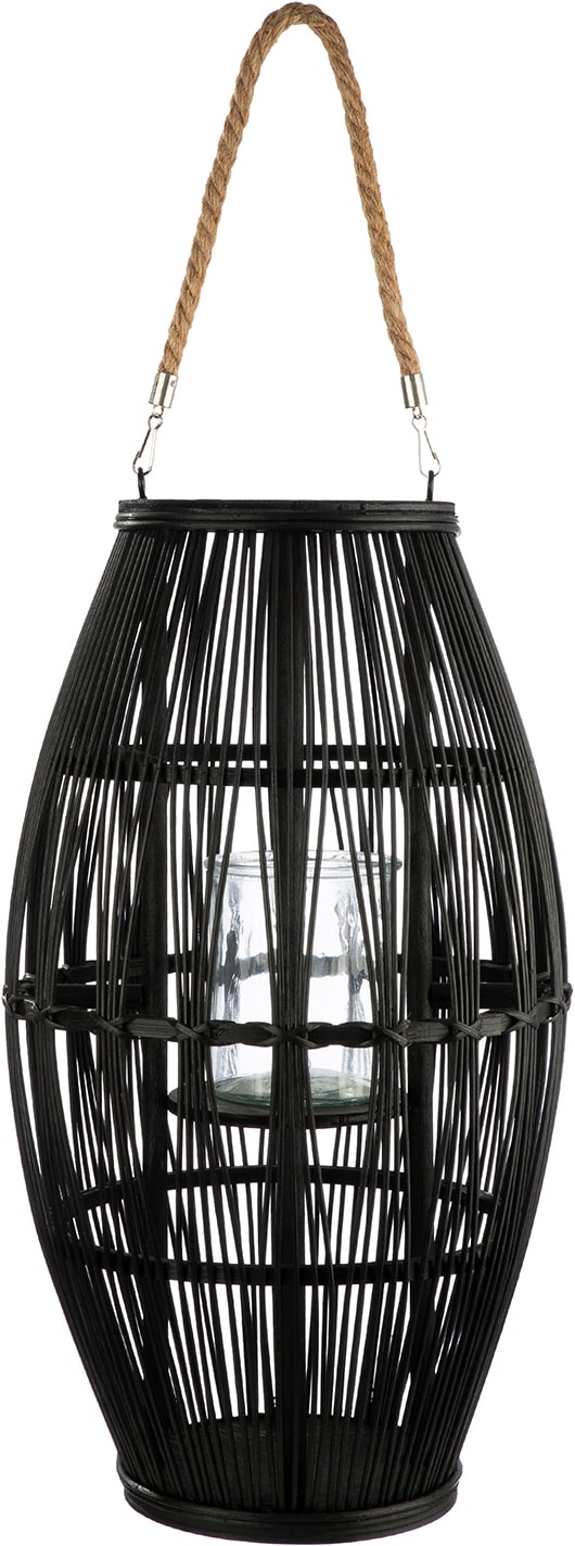 GILDE Windlicht »Windlicht Kegel Yantai schwarz« Deko Windlicht Flechtoptik Henkel asiatisch Boho gemütlich