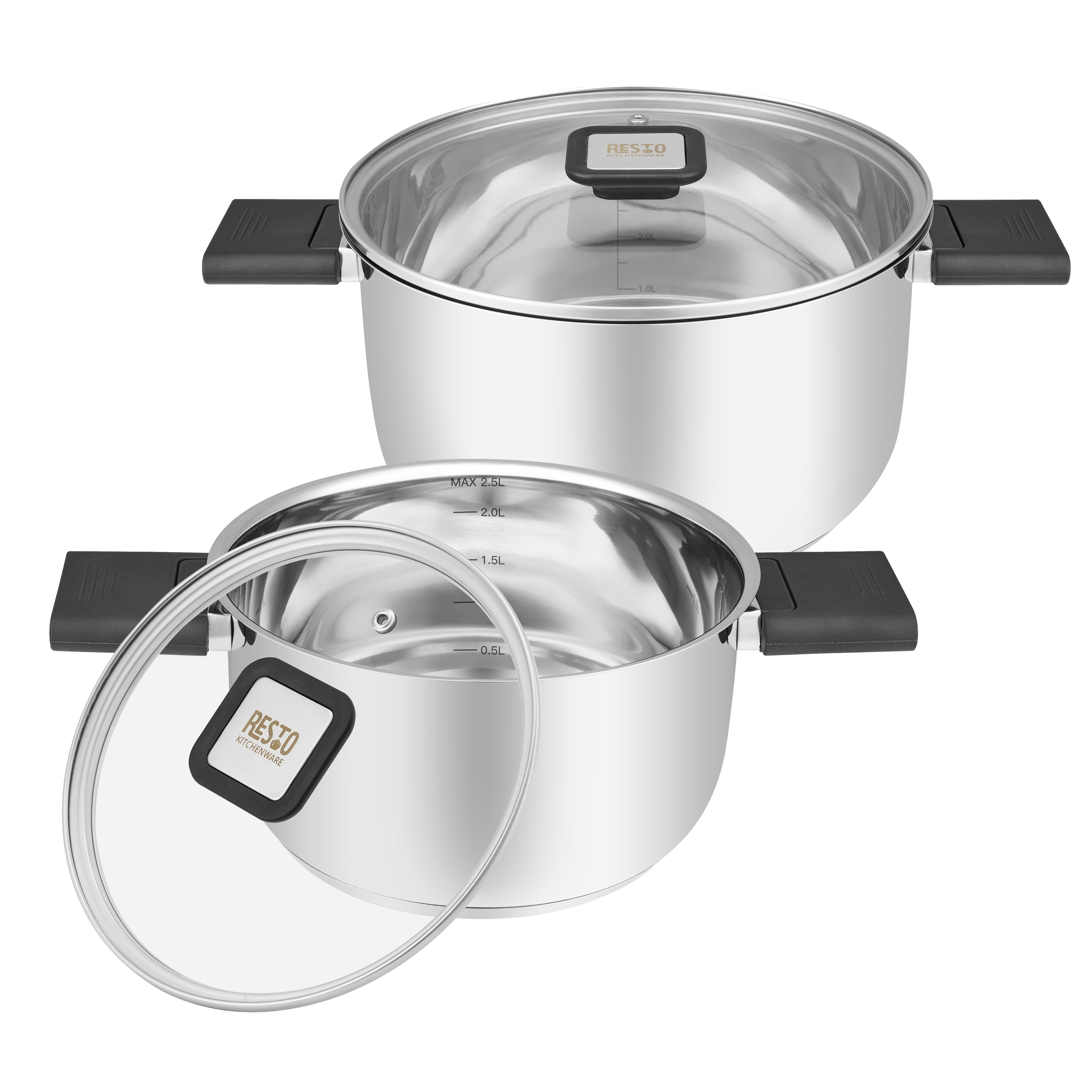 RESTO Kitchenware Topf-Set "ANSER mit klappbaren Griffen, im Geschenkkarton" Set, je 2x Kochtopf Ø 18/22 cm mit Deckel, 4 tlg. Edelstahl 18/10