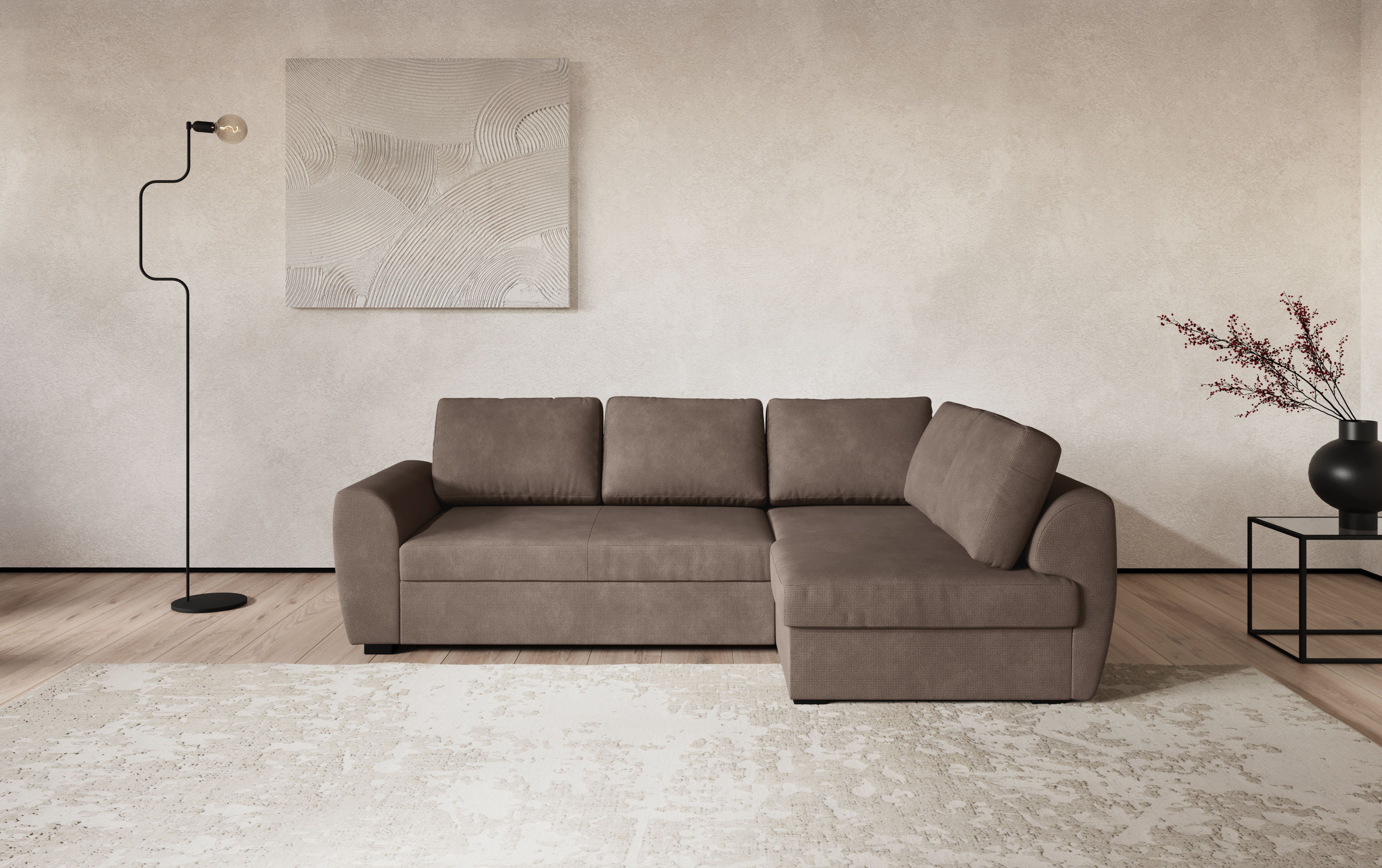 COTTA Ecksofa "Drift L-Form mit Ottomane, B: 253 cm" optional auch mit Schlaffunktion, Wellenunterfederung