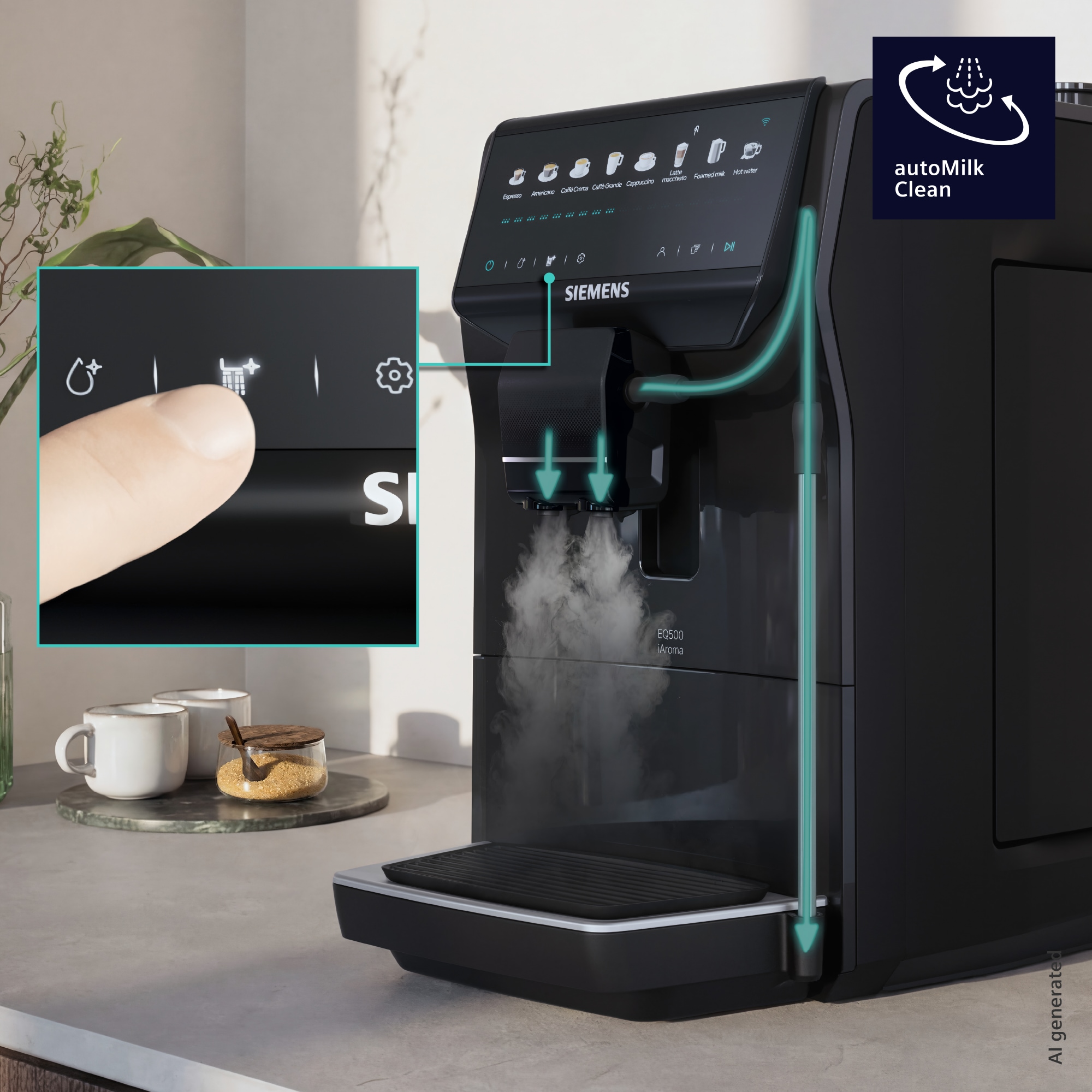 SIEMENS Kaffeevollautomat »EQ500 TP553E19, Doppeltassenfunktion, 8 Getränke, farb. Touchdisplay« Keramikmahlwerk, entnehmbare Brüheinheit, Steuerung per App, Schwarz