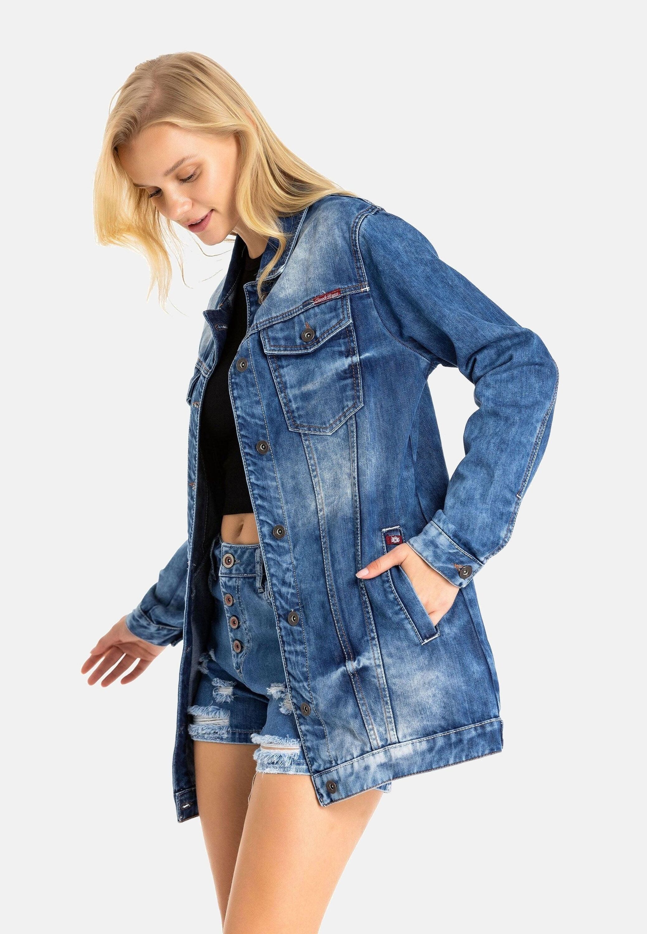 Cipo & Baxx Jeansjacke »Jeansjacke«, ohne Kapuze, mit stylischen auffälligen Elementen, WJ211