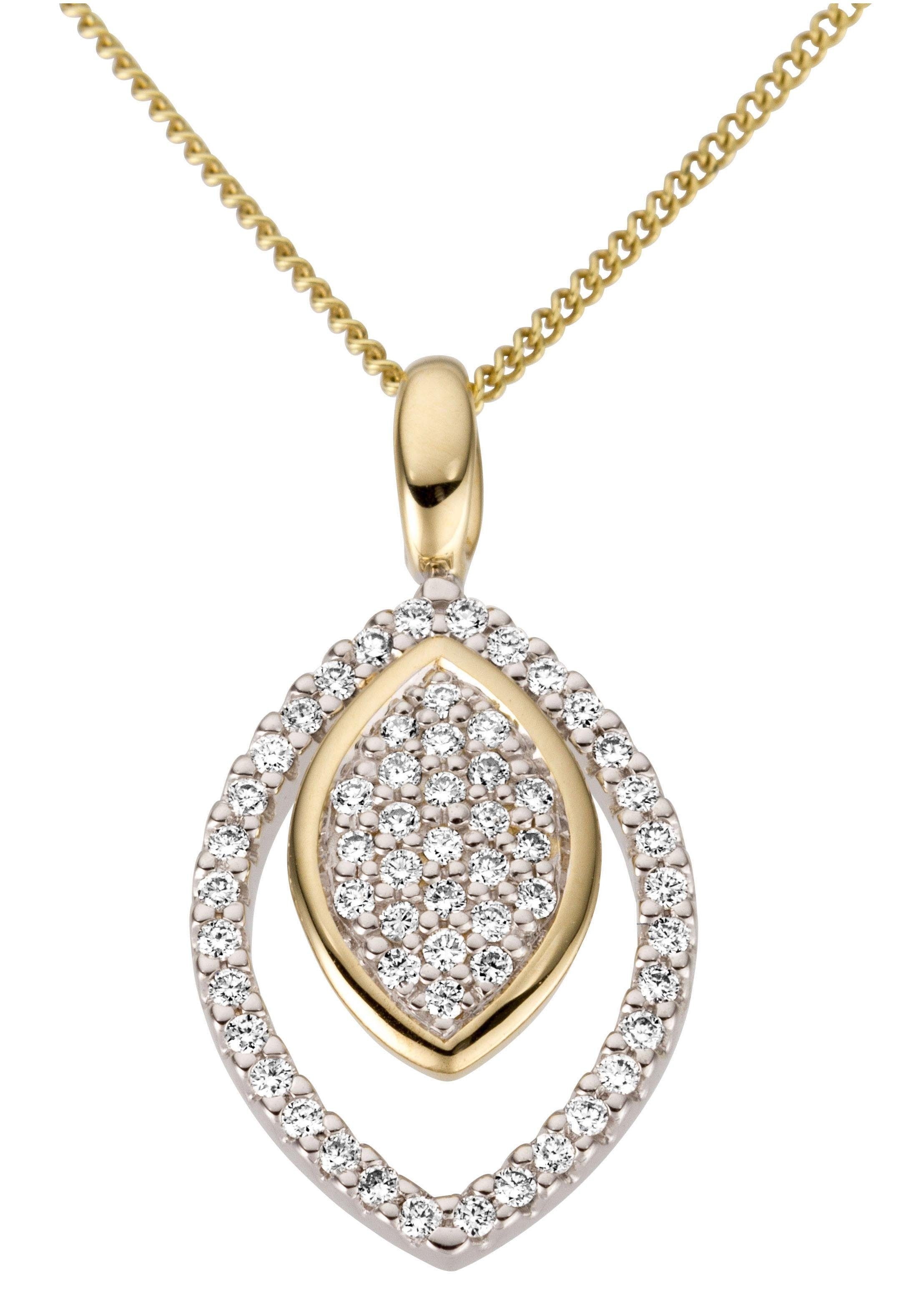 Kettenanhänger FIRETTI "Schmuck Geschenk Gold 585 Halsschmuck Anhänger für Halskette", weiß (gelbgoldfarben, weißgoldfarben, weiß, wweiß), Schmuckanhänger, Damen, 0,23 P2 = erkennbare Einschlüsse, Diamanten Gelbgold 585 Weißgold 585, 1,4 g, Diamanten, Gel