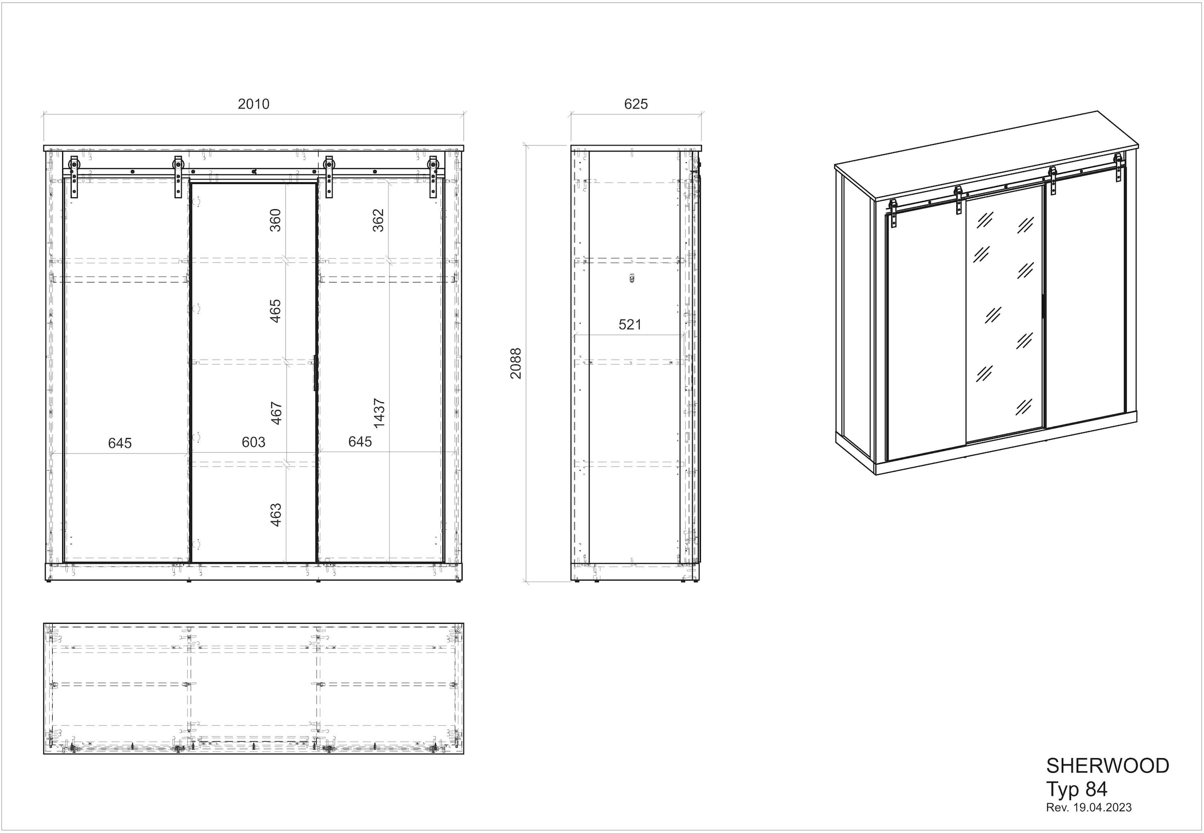 Home affaire Kleiderschrank Metall, BAUR »SHERWOOD«, Breite Schiebetüren Scheunentorbeschlag | 201cm aus mit