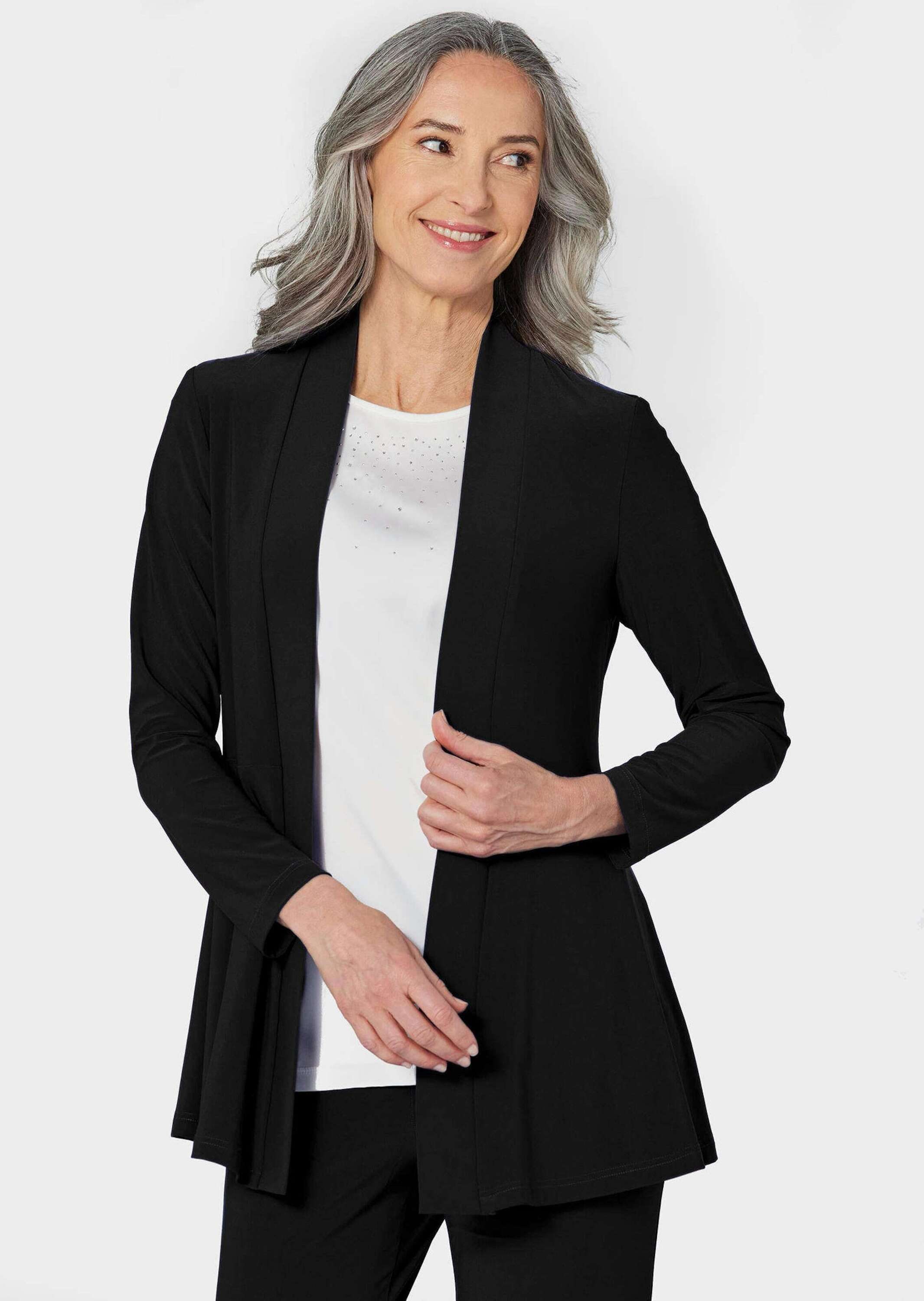 GOLDNER Sweatjacke »Jersey-Longjacke Weich fallende Jersey-Longjacke«