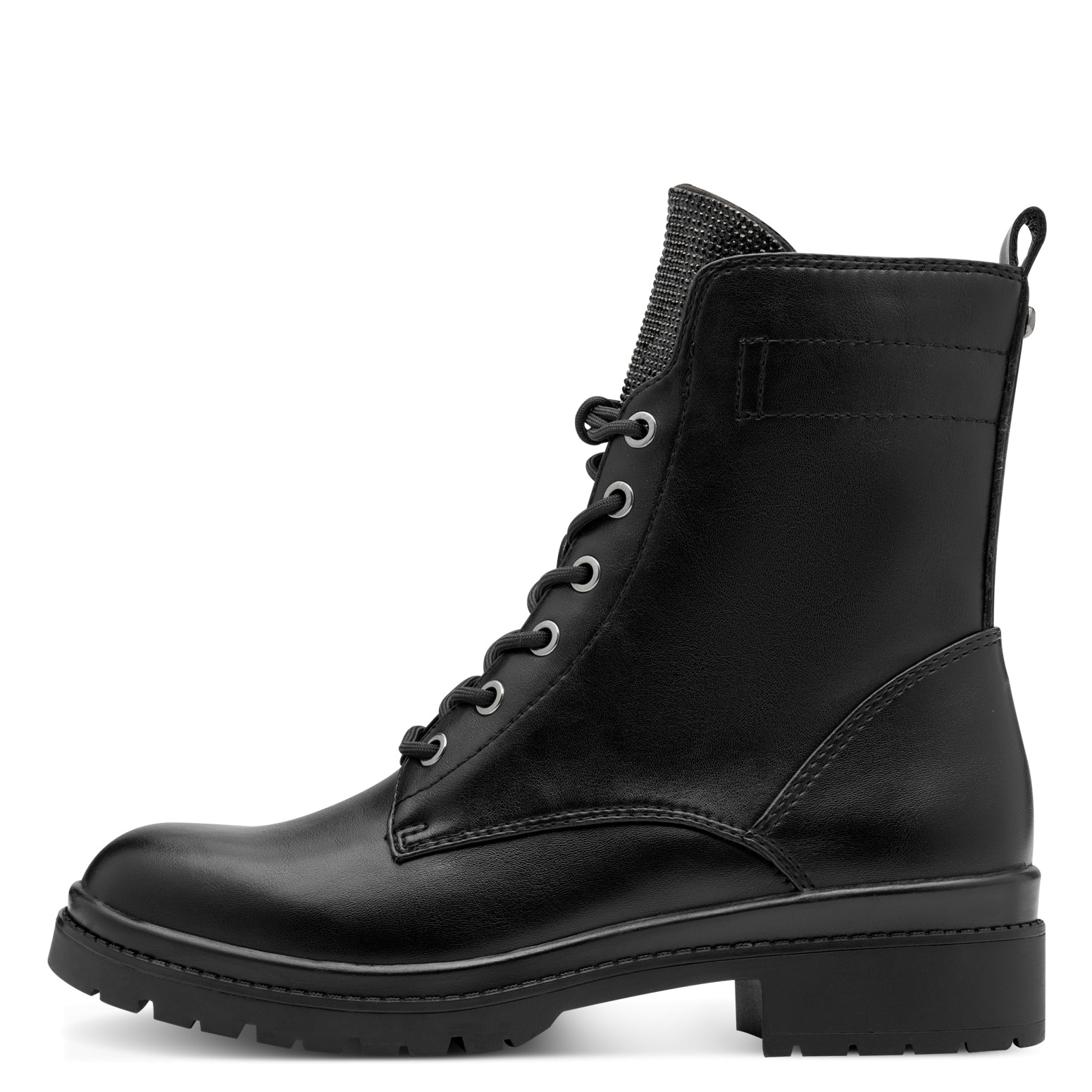 Tamaris Schnürstiefelette, Blockabsatz, Schnürboots, Schuhzunge mit Schmucksteinen besetzt