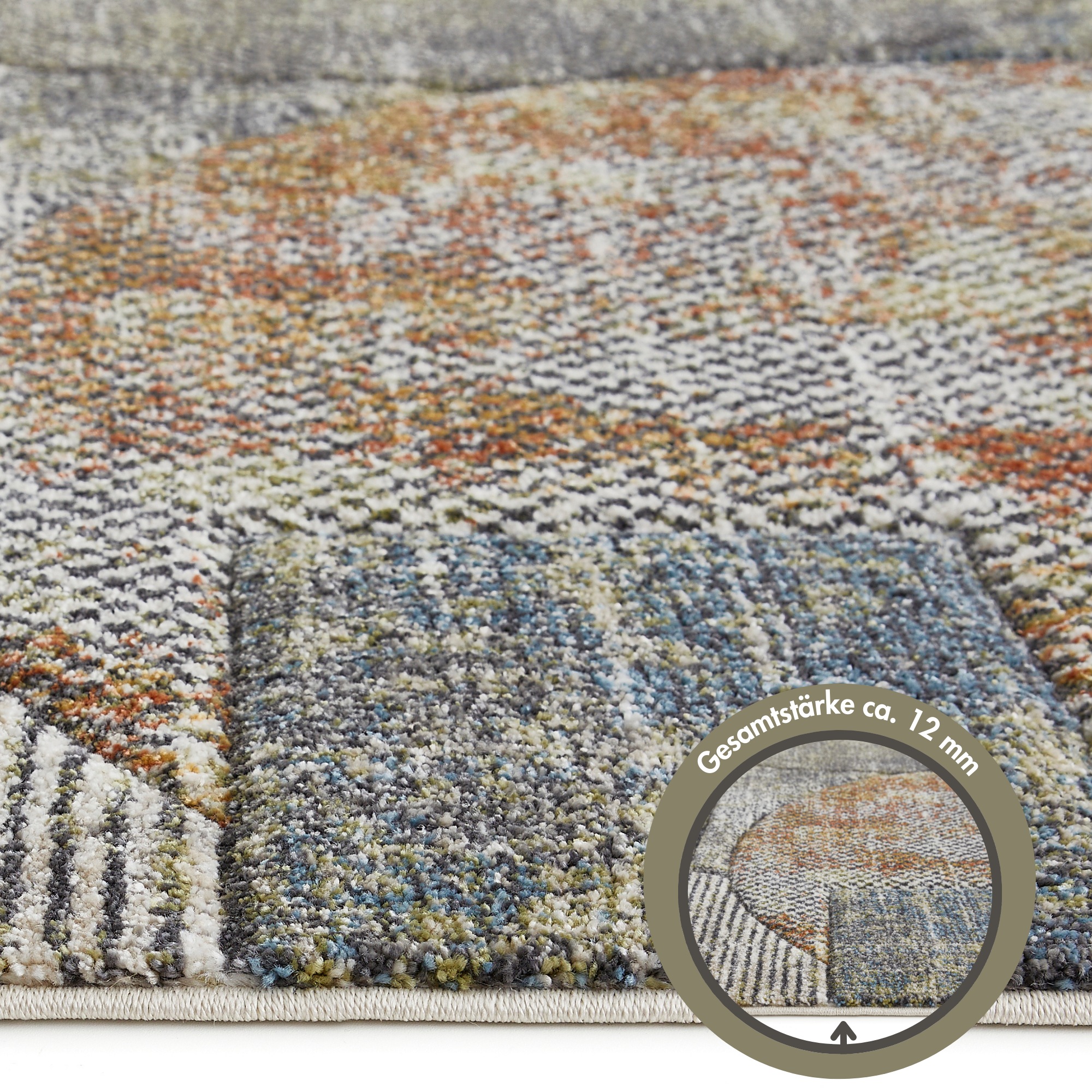 Teppich LUXOR LIVING "Toronto", blau, B:80cm H:12mm L:150cm, Obermaterial: 100% Polypropylen, Teppiche, Teppich, Kurzflor, modernes Patchwork-Design, Hoch-Tief Struktur, Wohnzimmer 3