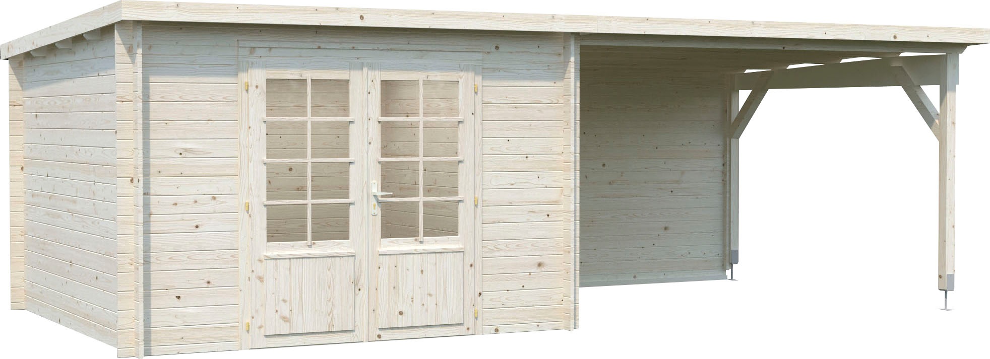 Gartenhaus PALMAKO, beige, Massivholz, Gartenhäuser, "Ella", 8,7+10,0 m², mit Anbaudach