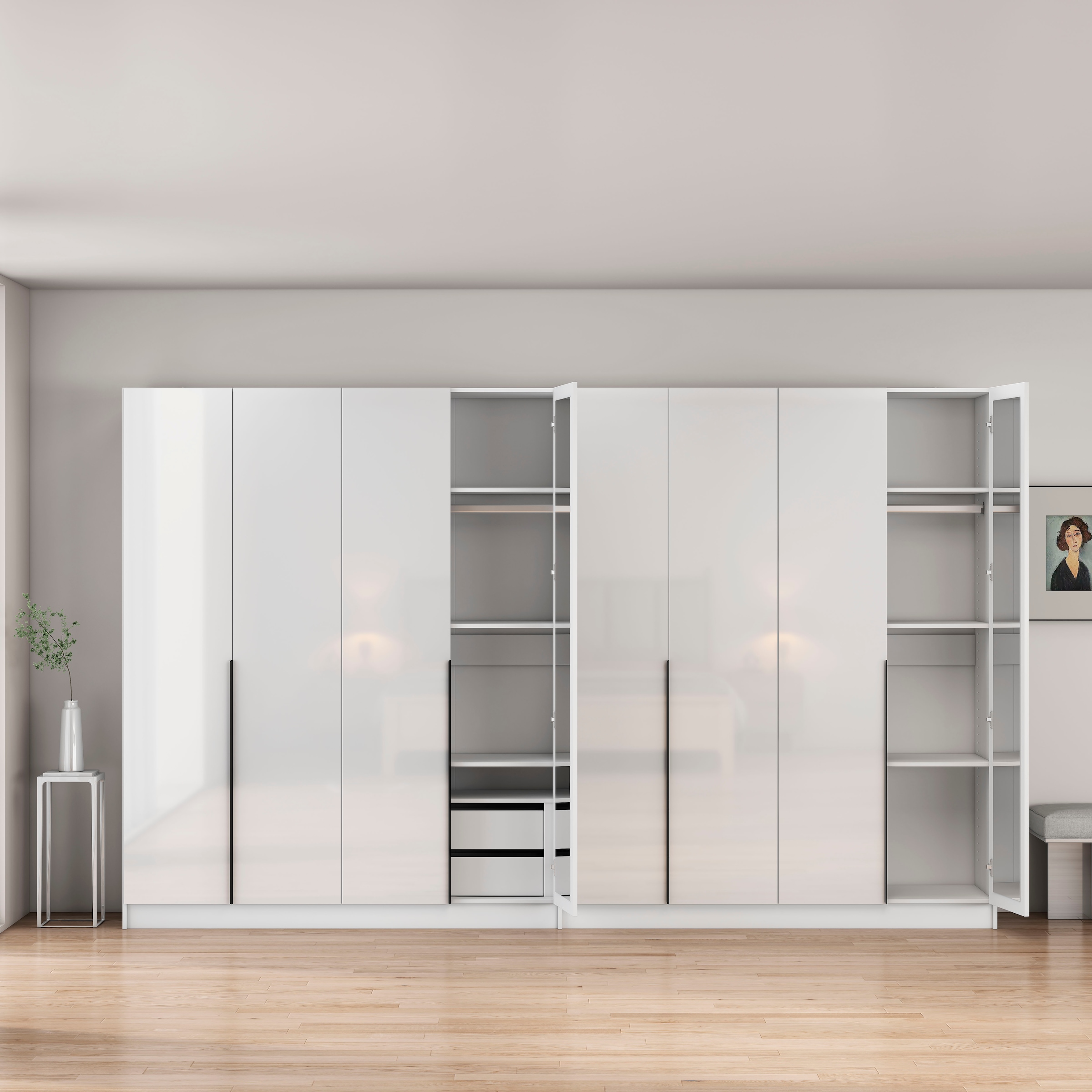 OTTO home Kleiderschrank »Annor Schlafzimmerschrank Breite 323 cm hochglanz Schrank Garderobe« Drehtürenschrank mit perfekter Innenausstattung - elegante Türgriffe