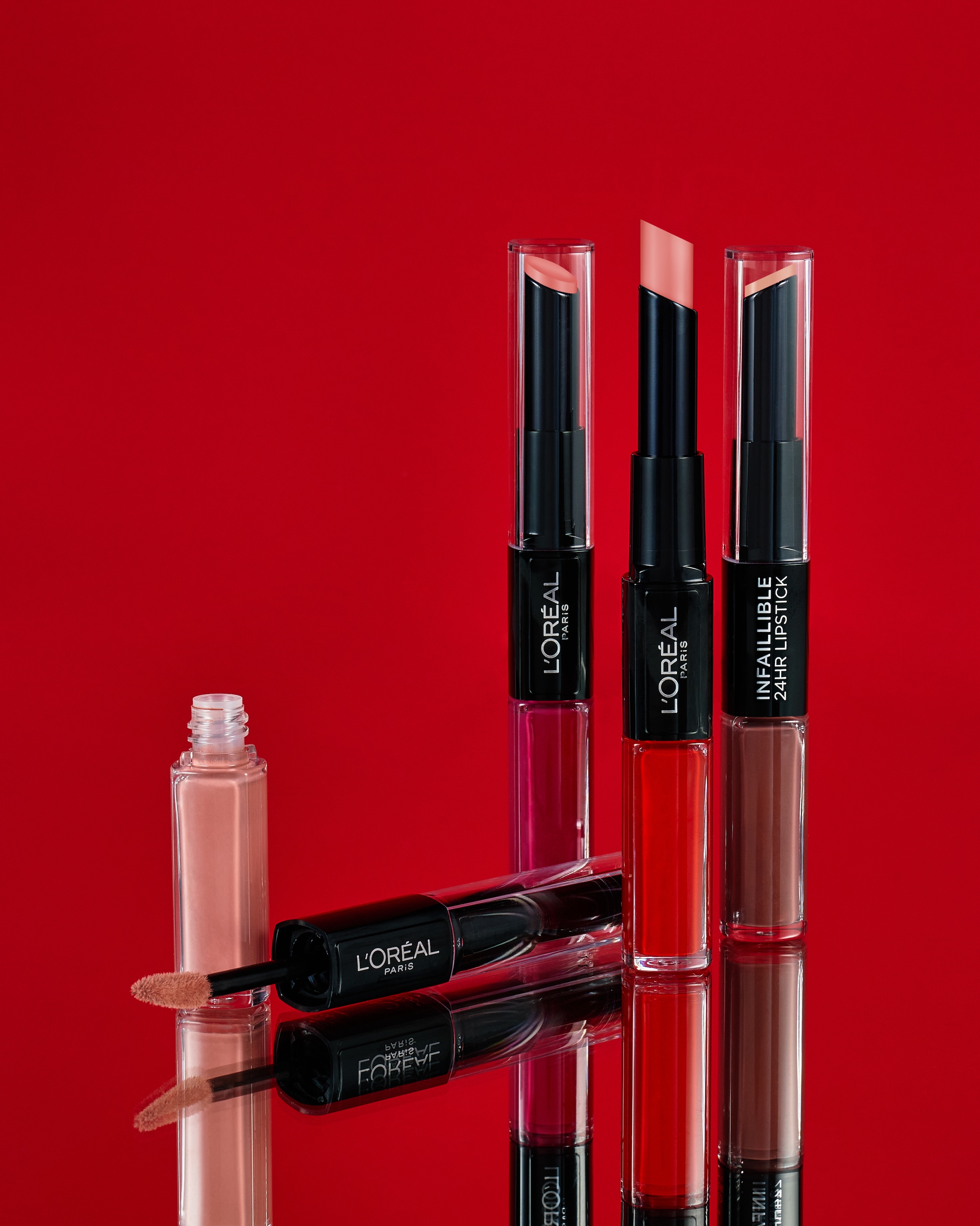 L'ORÉAL PARIS Lippenstift »INFAILLIBLE 2-STEP LIP STICK« mit pflegendem Material, für geschmeidige Lippen, 24h Halt
