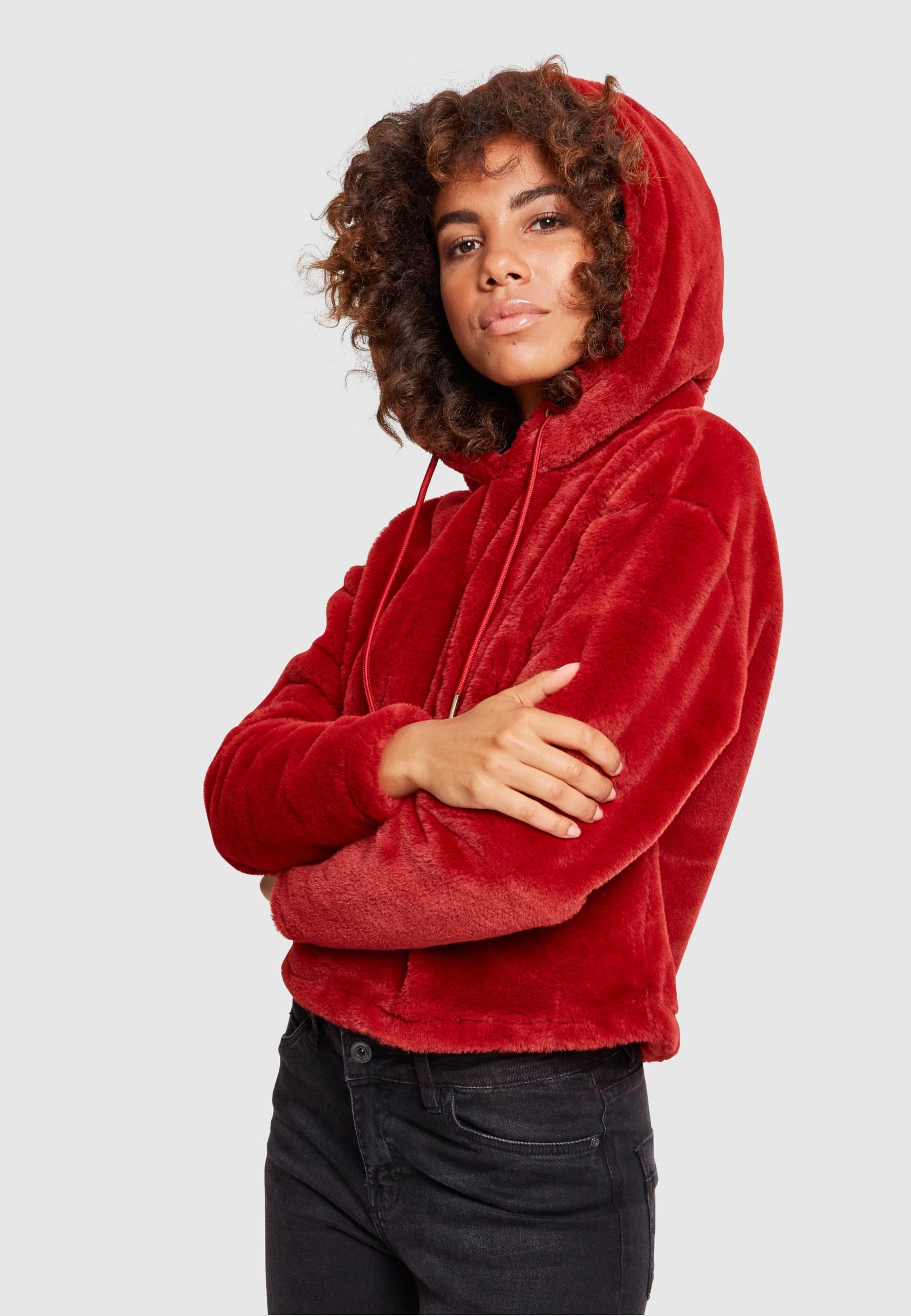 URBAN CLASSICS Rundhalspullover »Urban Classics Damen Ladies Oversize Short Teddy Hoody«, (1 tlg.)