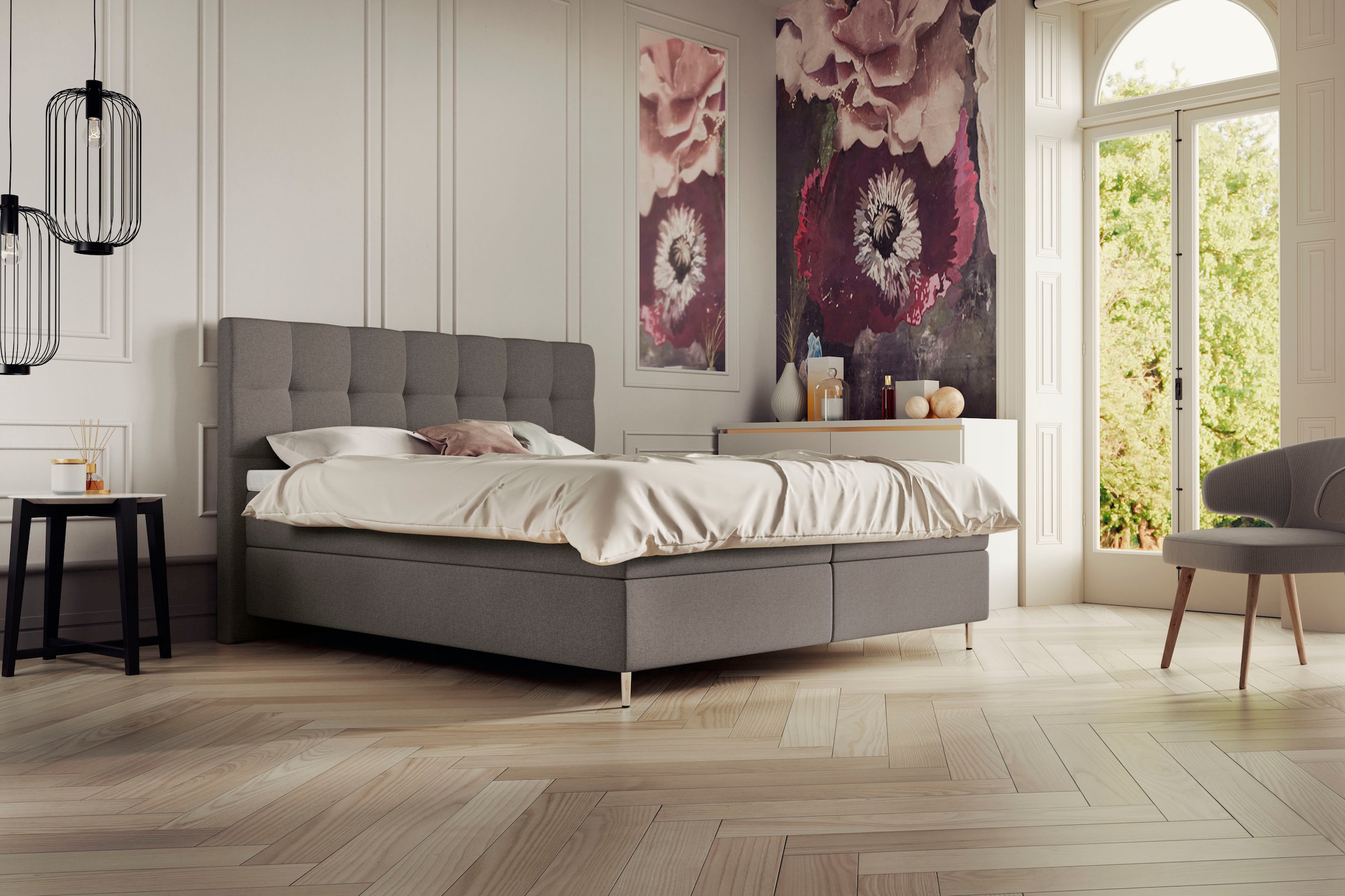 Schlaraffia Boxspringbett »Aida«, inklusive GELTEX® Next Topper, Metallfuß chrome, niedriges Kopfteil