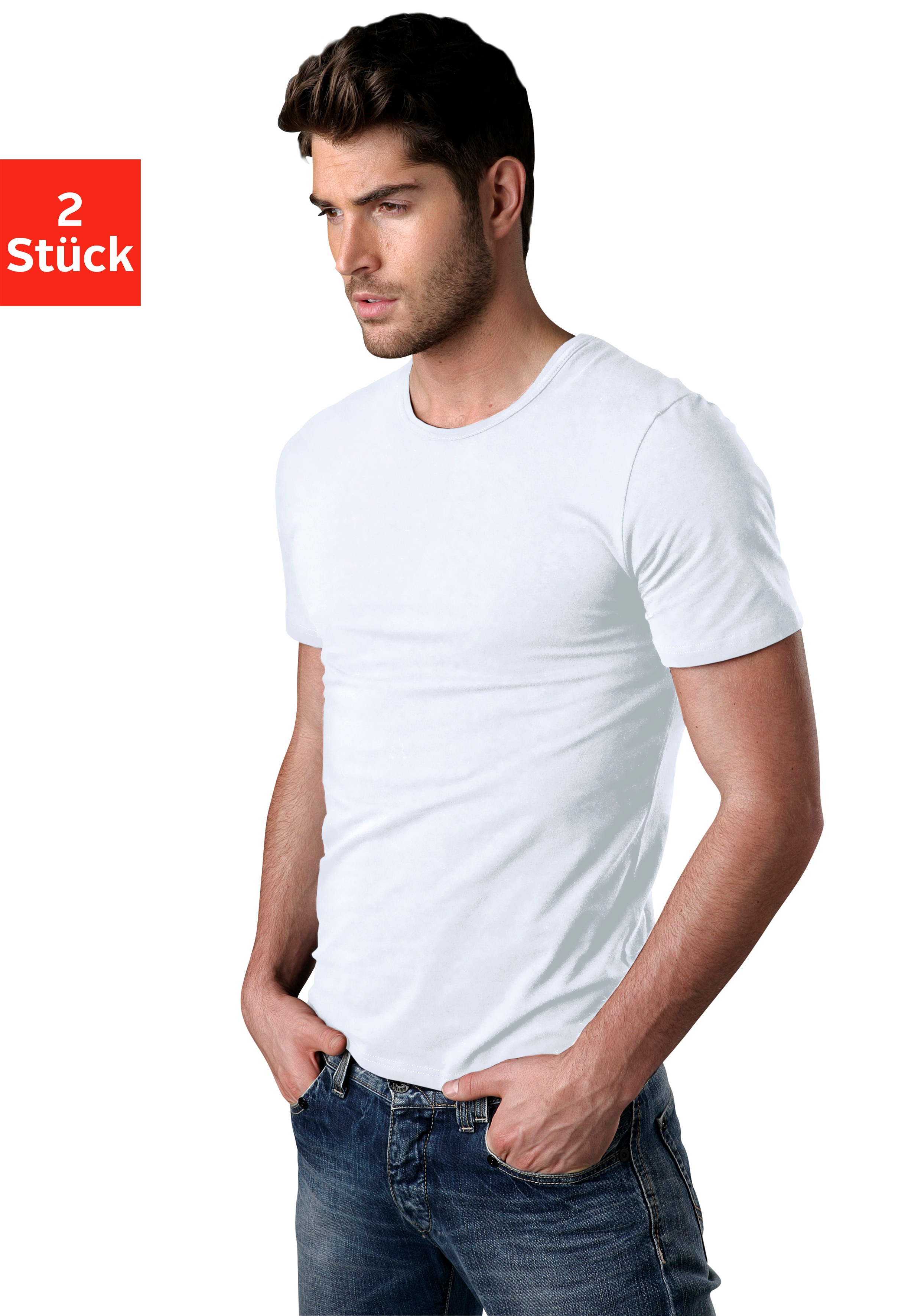 Thumbnail - H.I.S T-Shirt, (2er-Pack), mit Rundhalsausschnitt perfekt als Unterziehshirt