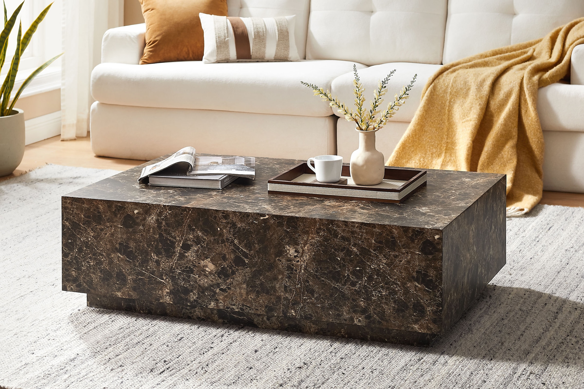 SalesFever Couchtisch »Almeria Beistelltisch B/T 120/75 cm«, rechteckig 120x75 cm, in Marmoroptik foliert