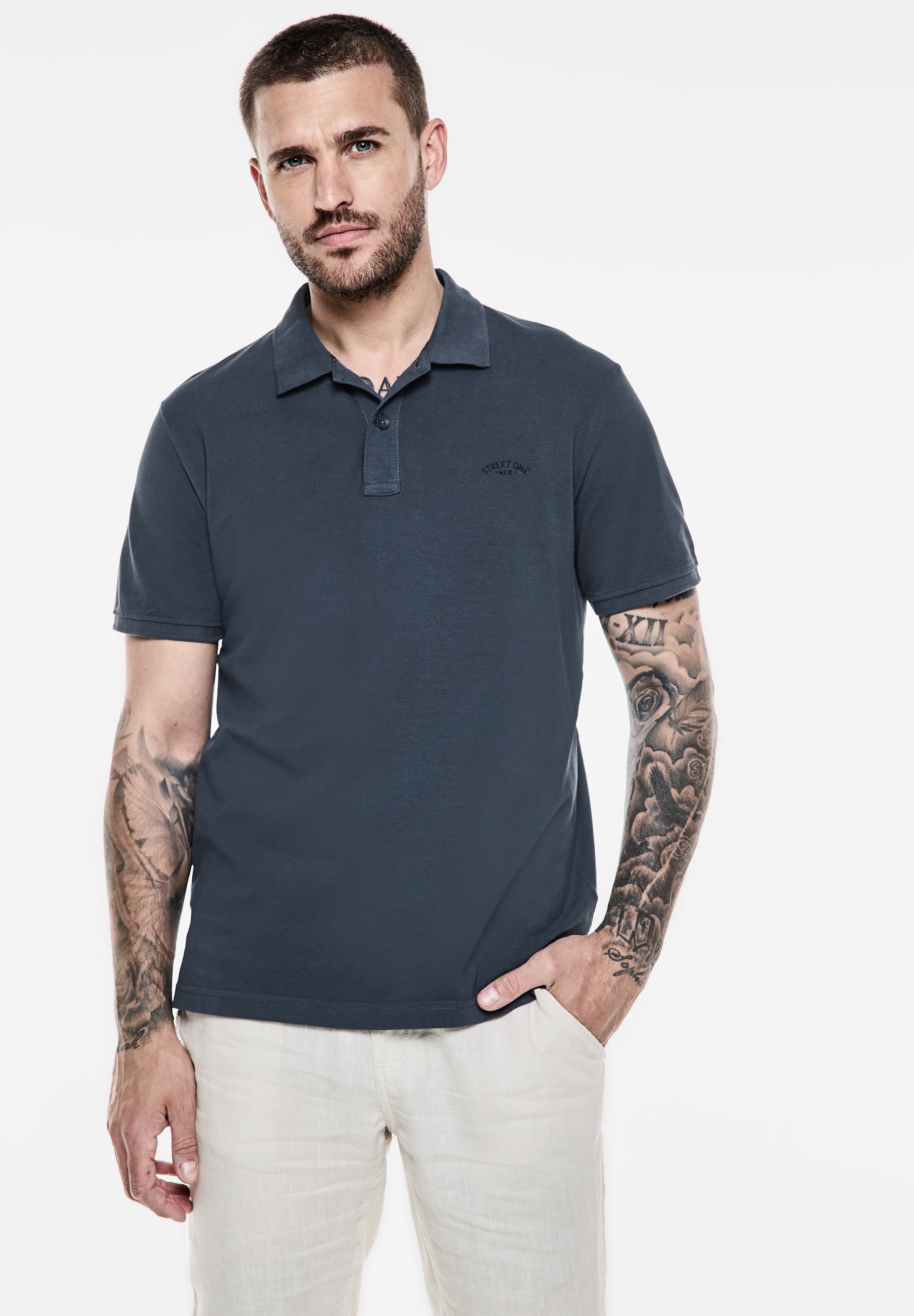 STREET ONE MEN Poloshirt, aus reiner Baumwolle