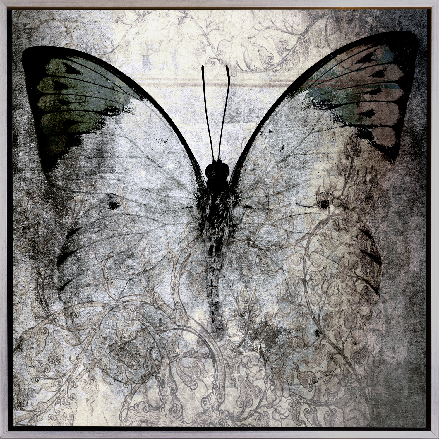 queence Leinwandbild "Butterfly" Abstrakt Kunst Schmetterlinge mit einem Schattenfugenrahmen veredelt