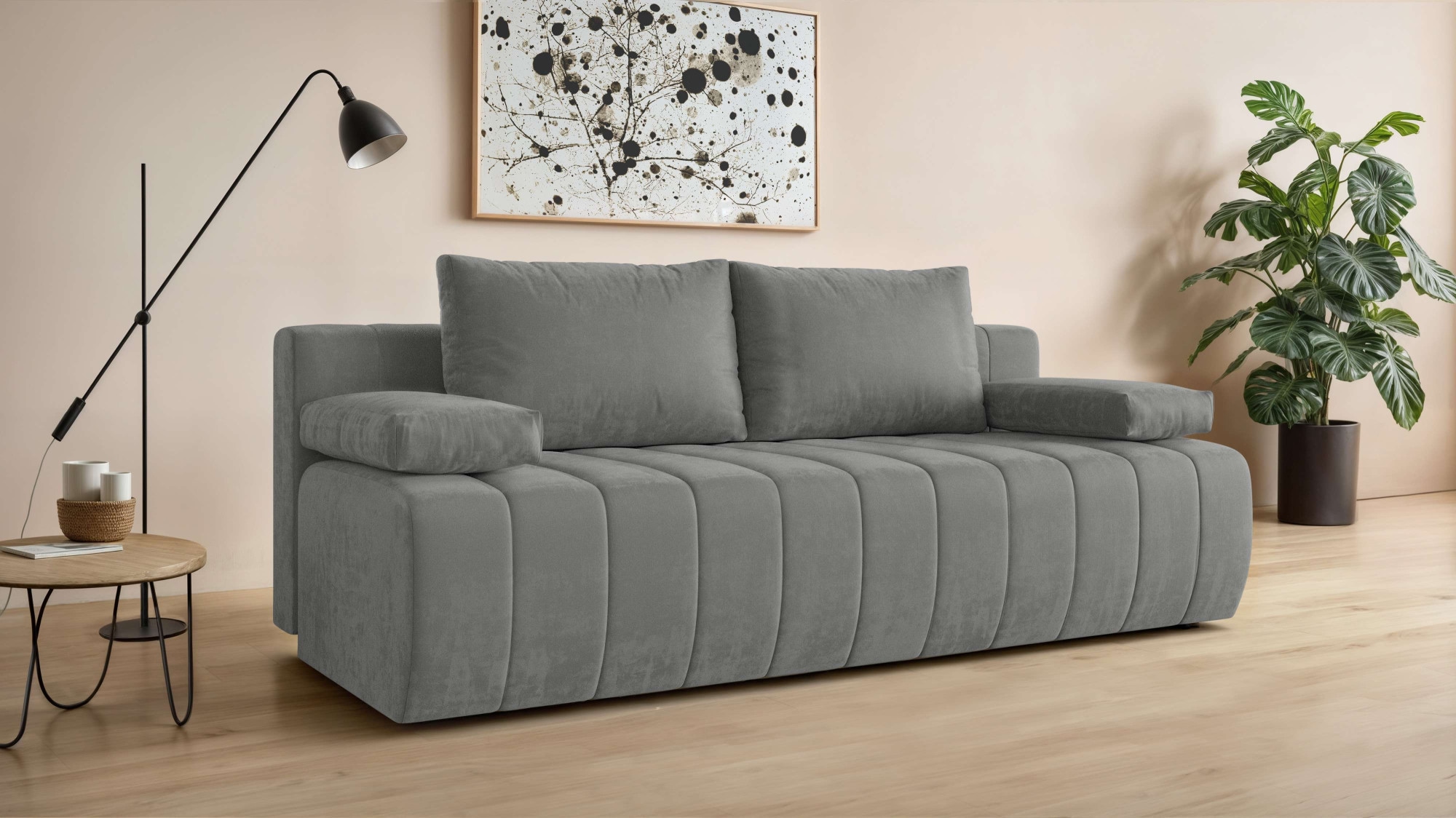 3-Sitzer HOME AFFAIRE, B:195cm H:92cm T:93cmhellgrau, 100% Polyester, Sofas, "LOVENDY Schlafsofa mit Bettkasten, Breite 195cm, Liegefläche