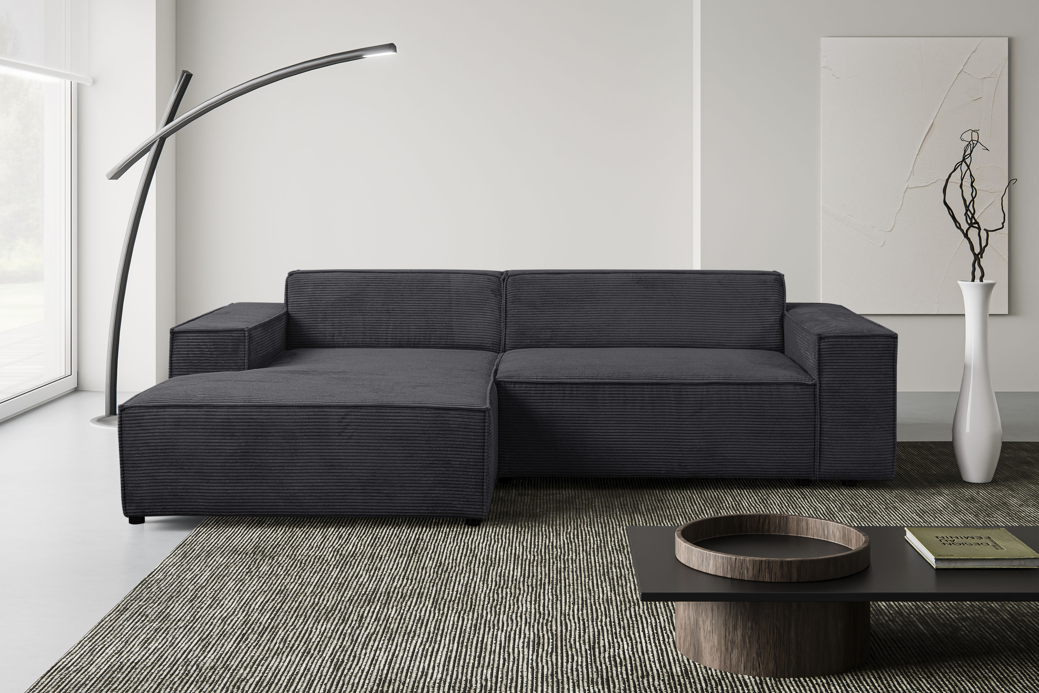 WERK2 Ecksofa "Trento 268 x 163 cm modern und bequem" Cord, L-Form, extra weiche und tiefe Sitzfläche