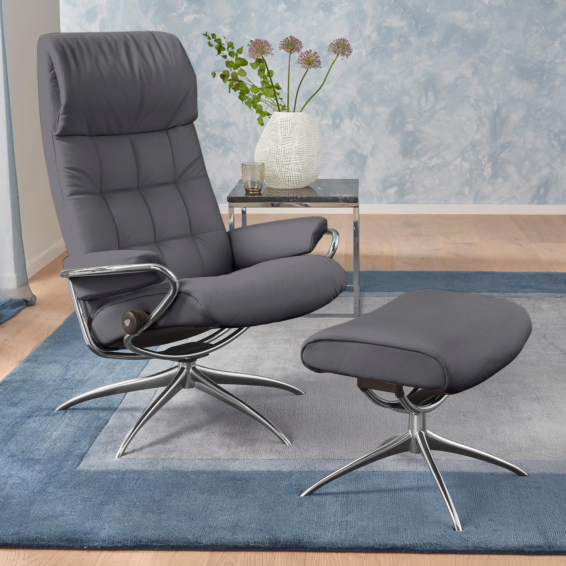 Stressless Relaxsessel "London", (Set, Relaxsessel mit Hocker), mit Hocker, High Back, mit Star Base, Gestell Chrom