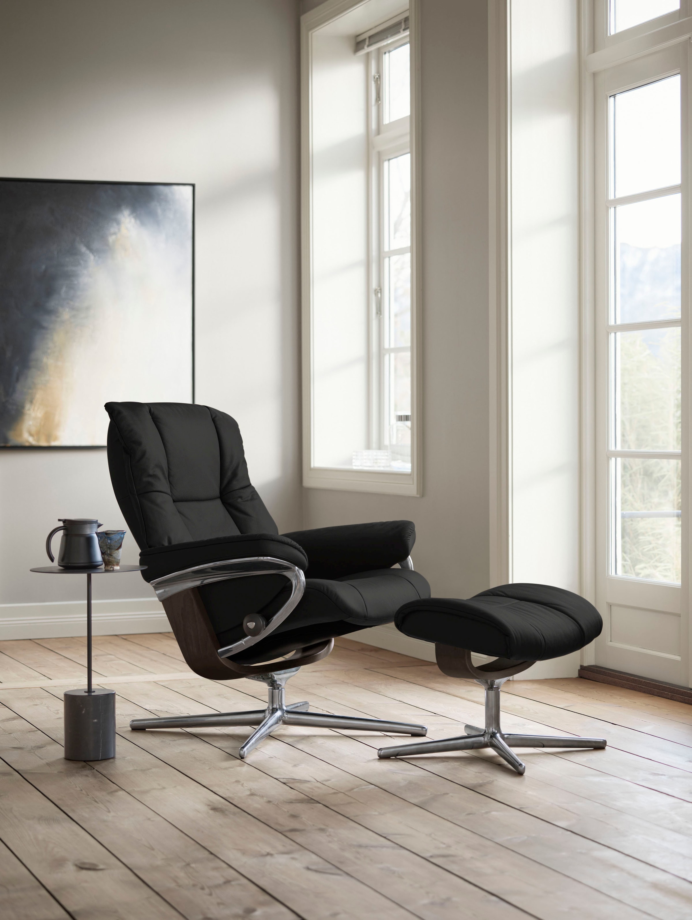Stressless Relaxsessel "Mayfair" Set, Relaxsessel mit Hocker, mit Hocker, mit Cross Base, Größe S, M & L, Holzakzent Wenge