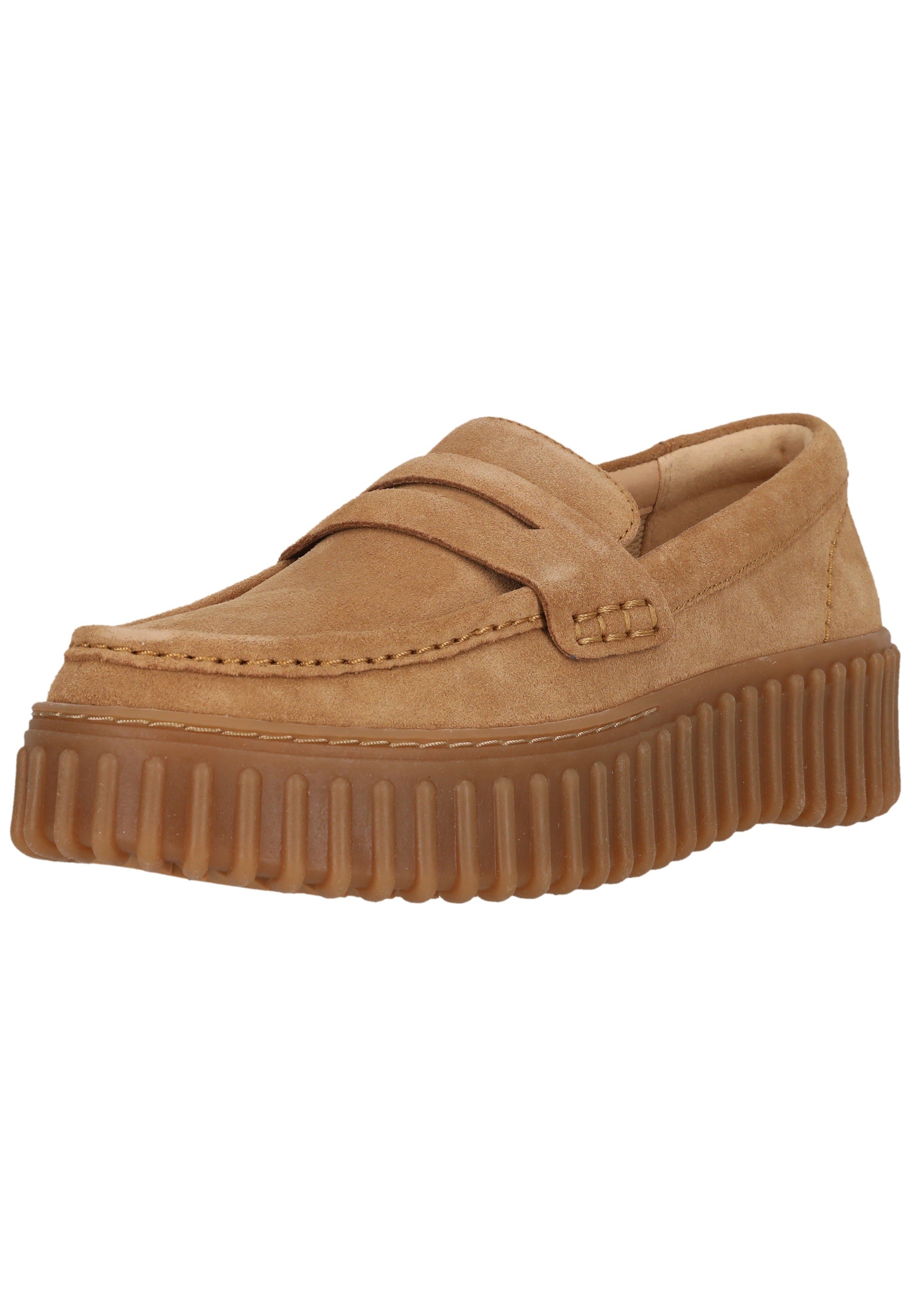 Clarks Slipper "Torhill Penny Light Tan Suede" mit charakteristischer, gerippter Sohle