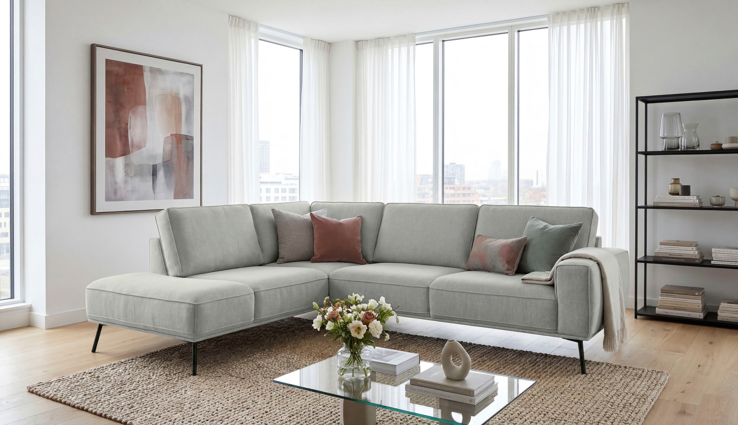 OTTO home Ecksofa "Vosby" 260 cm, Chenille, mit dekorativer Kedernaht, Wellenunterfederung