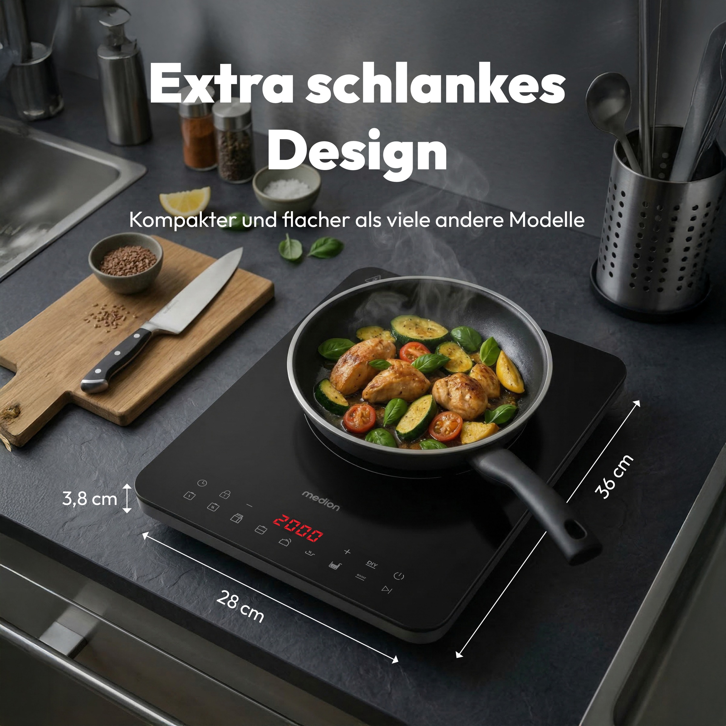 Medion® Einzel-Induktionskochplatte »MD 100090« flacher als herkömmliche Geräte