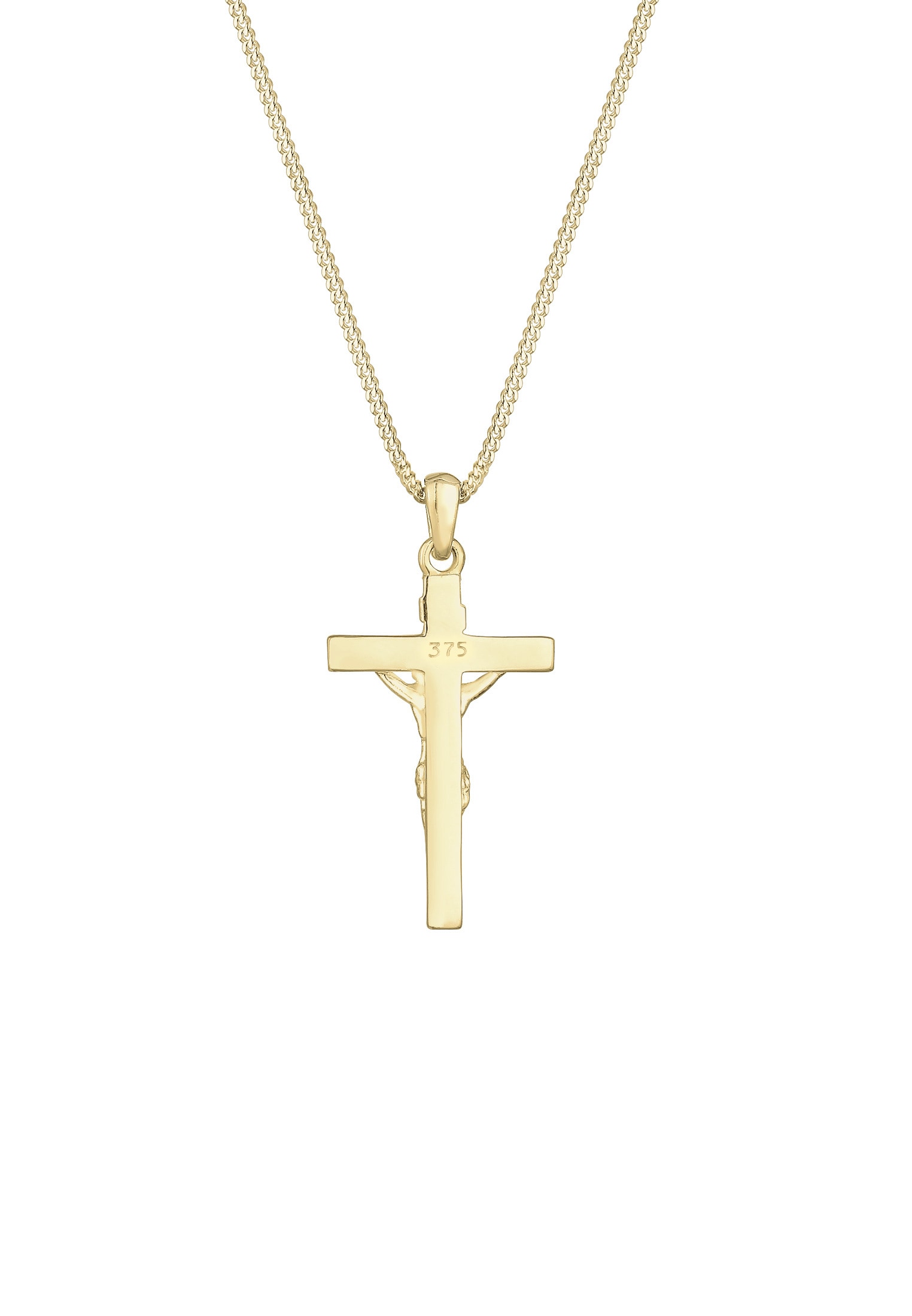 Elli Premium Kette mit Anhänger »Kreuz Klassisch Glaube Jesus Kommunion 375 Gelbgold«