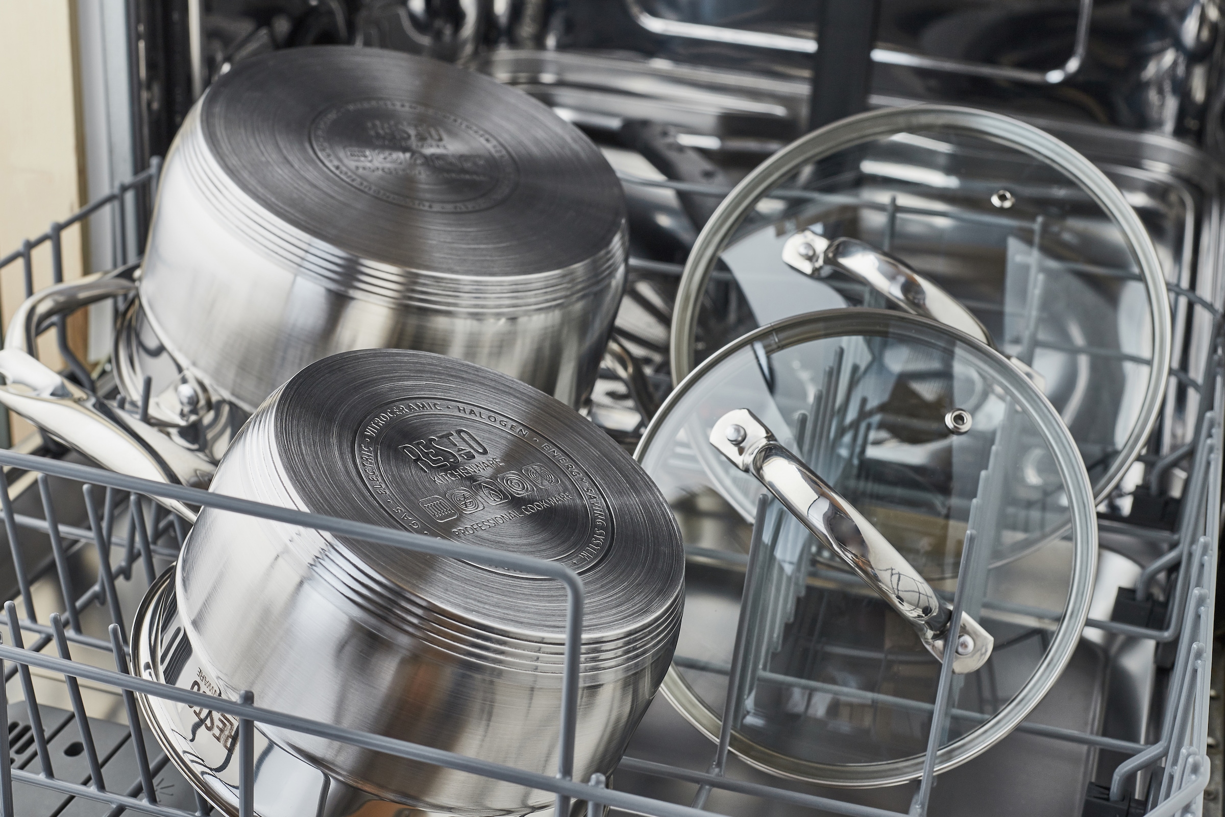 RESTO Kitchenware Topf-Set »RIGEL, spülmaschinengeeignet« Set, 1x Soßentopf Ø 16 cm m. Deckel, 4x Kochtopf Ø 16/18/20/24 cm m. Deckel, 10 tlg. Edelstahl 18/10