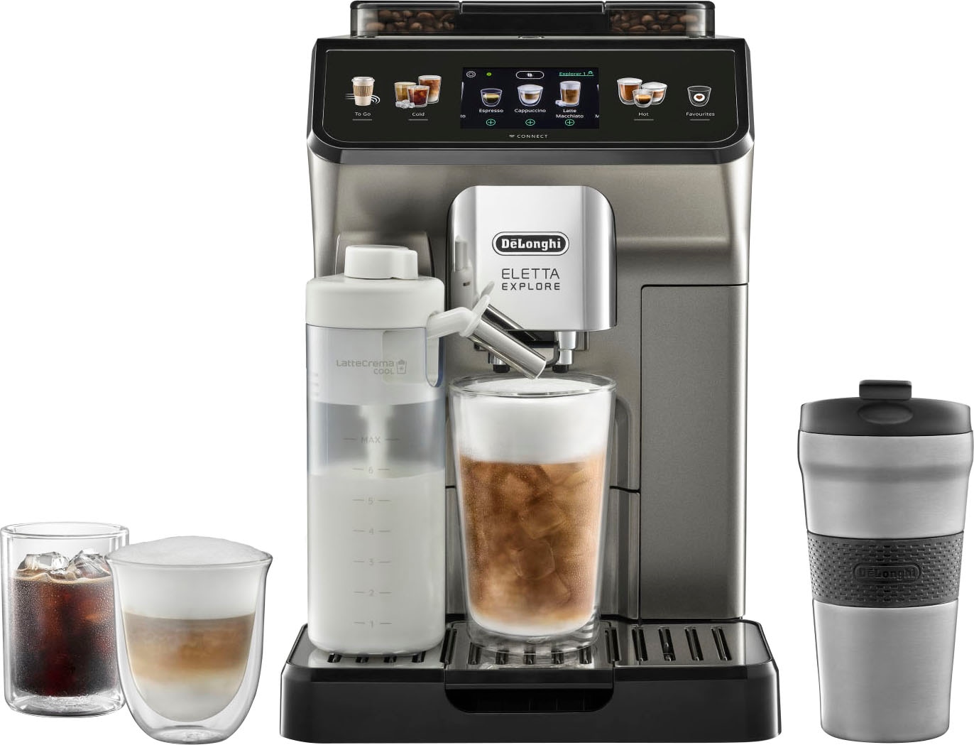 DeLonghi Kaffeevollautomat "Eletta Explore Cold Brew Extraction ECAM450.86.T", Titan