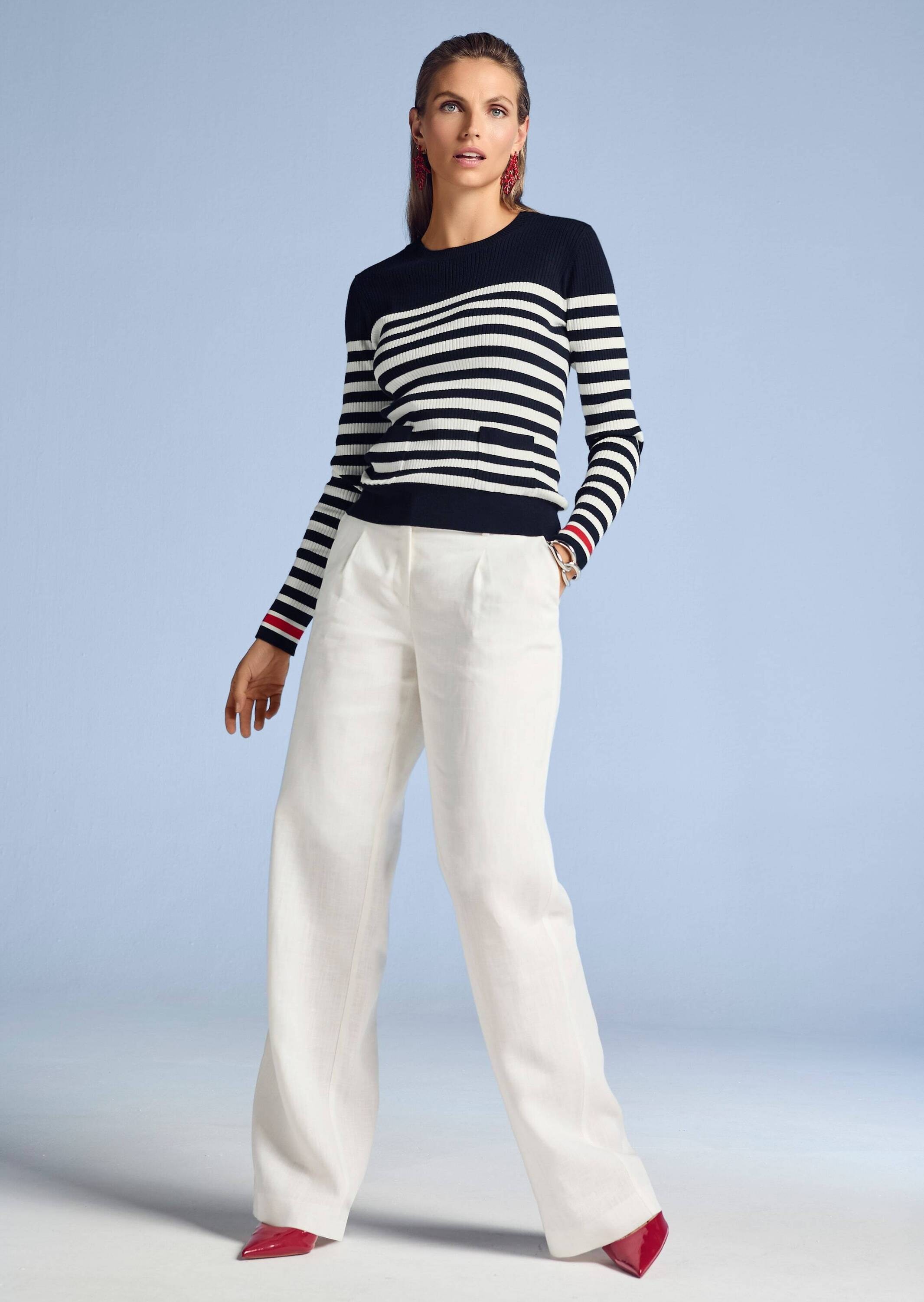 MADELEINE Longpullover »Streifenpullover Feinstrickpullover mit Streifenmuster« Akzente an Ärmelsäumen