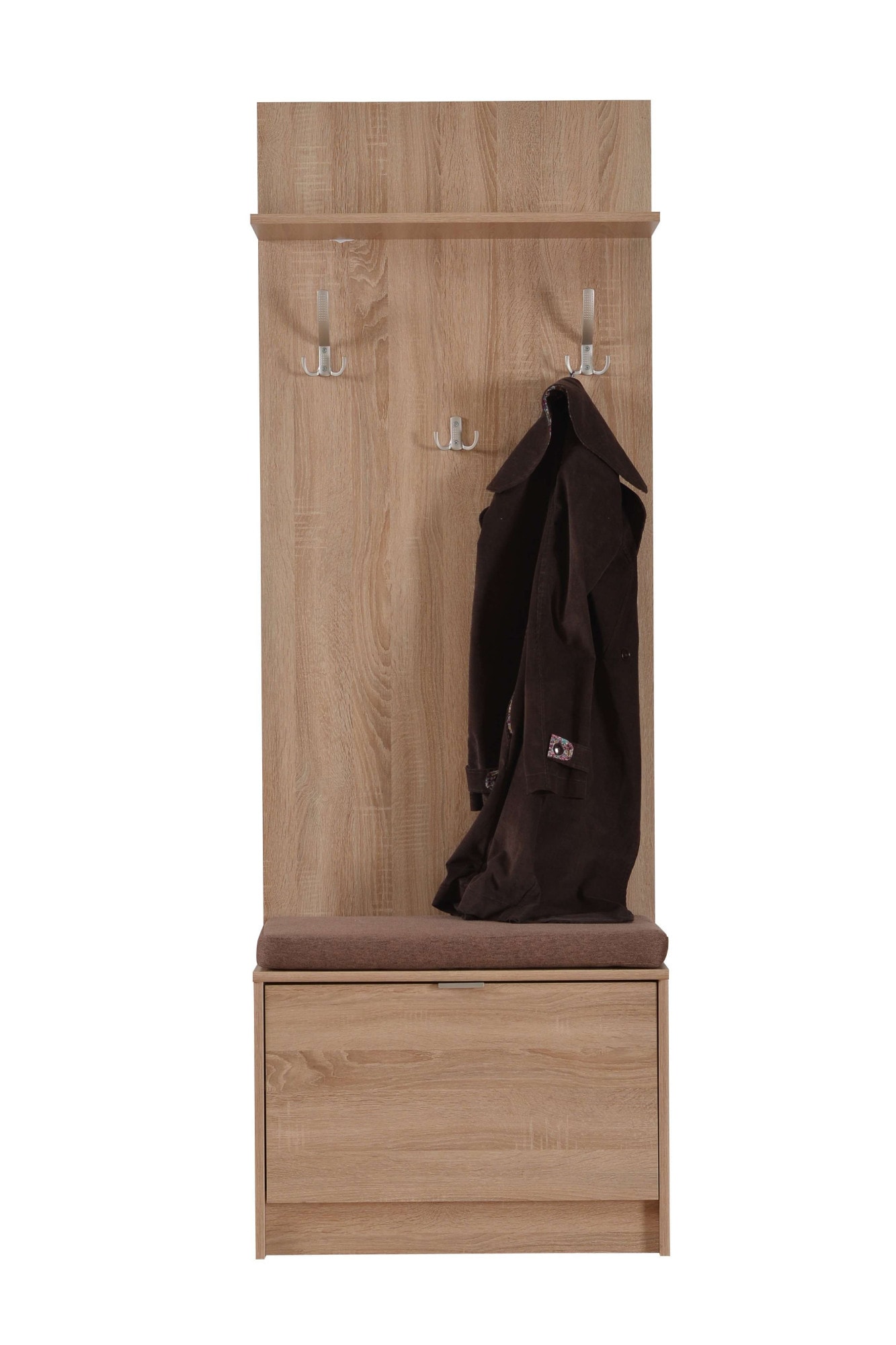 Home affaire Kompaktgarderobe "Flamenco Flurgarderobe, Dielenschrank, Flurmöbel, Breite 67 cm" mit Sitzbank und Garderobenpaneel, Klapptür, 8 Haken, in Sonoma Eiche