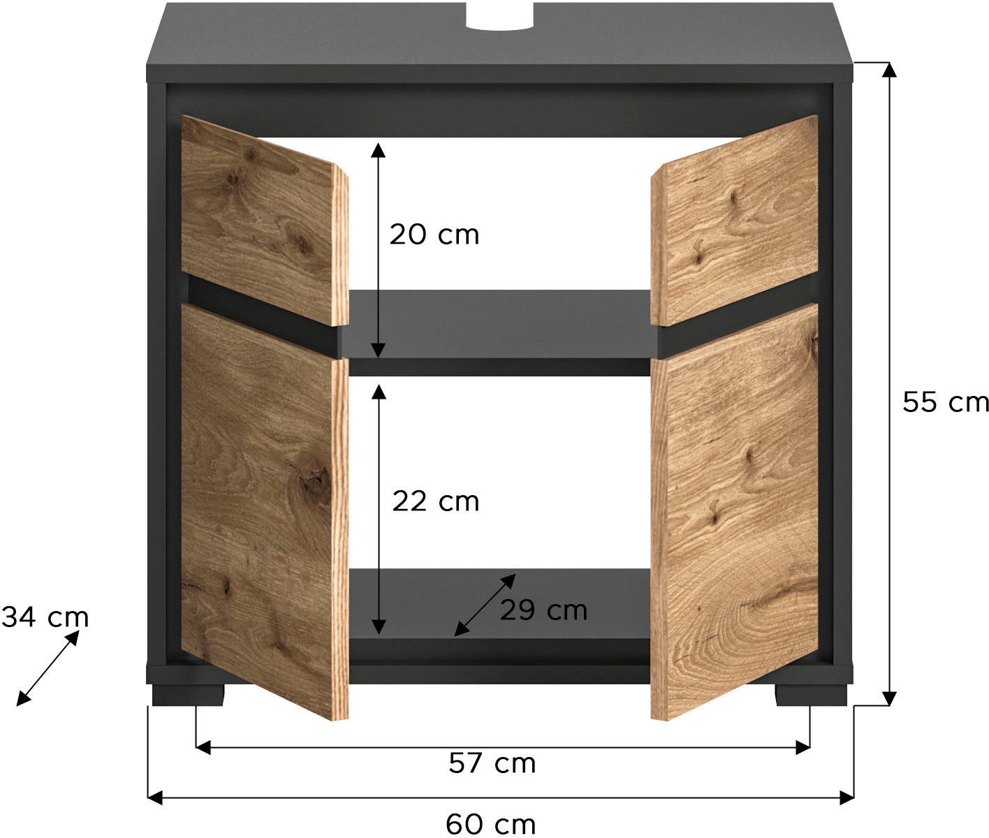 welltime Waschbeckenunterschrank »Jaru«, Badmöbel, 2 Türen, Breite 60 cm |  BAUR | Spiegelschränke