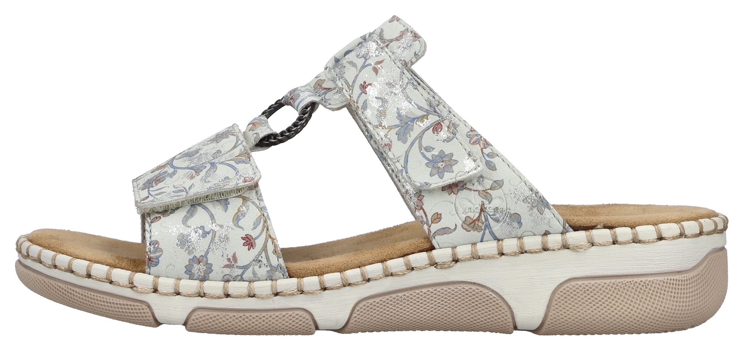Rieker Pantolette  Sommerschuh, Urlaubsschuh, Strandschuh mit floralem Muster