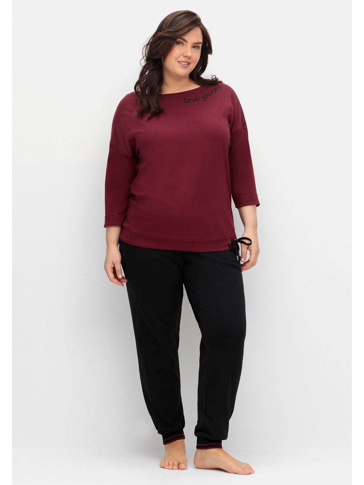 Sheego Langarmshirt »Große Größen«, mit Bindeband am Saum