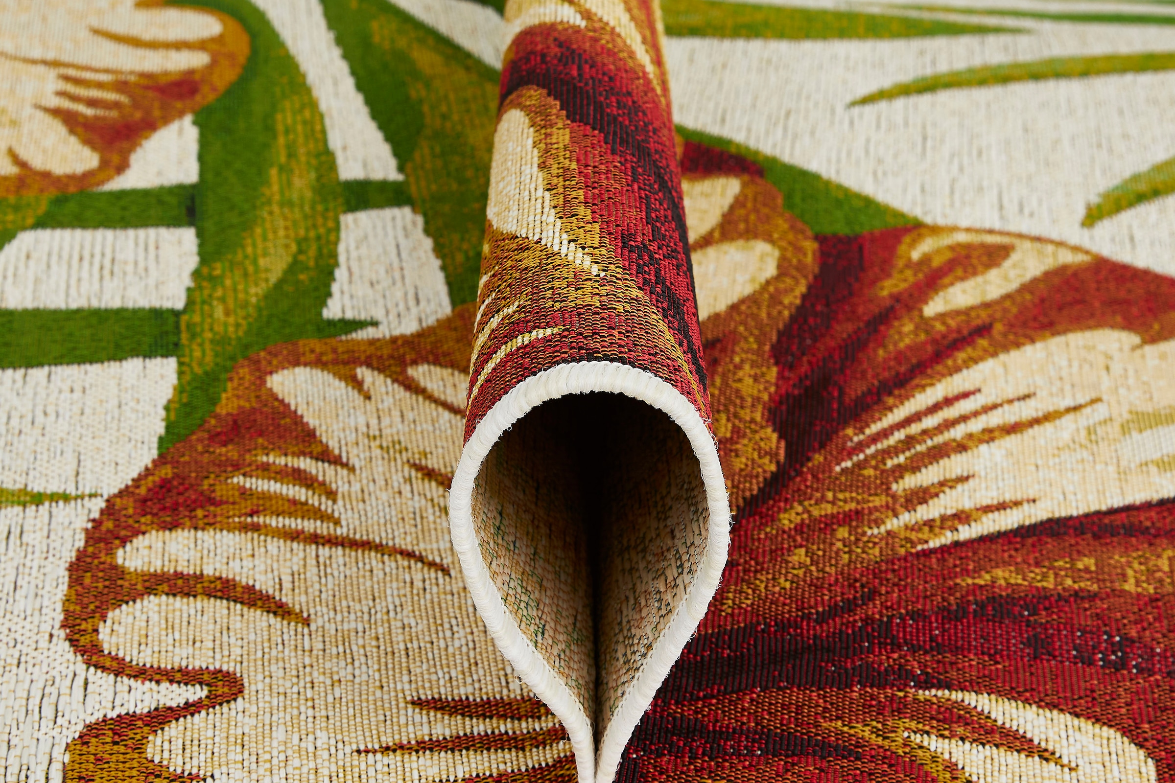 LUXOR living Teppich »Panama Blume, Made in Belgium«, rechteckig, 5 mm Höhe, Flachgewebe, modernes Design, Motiv Blumen, In- und Outdoor geeignet