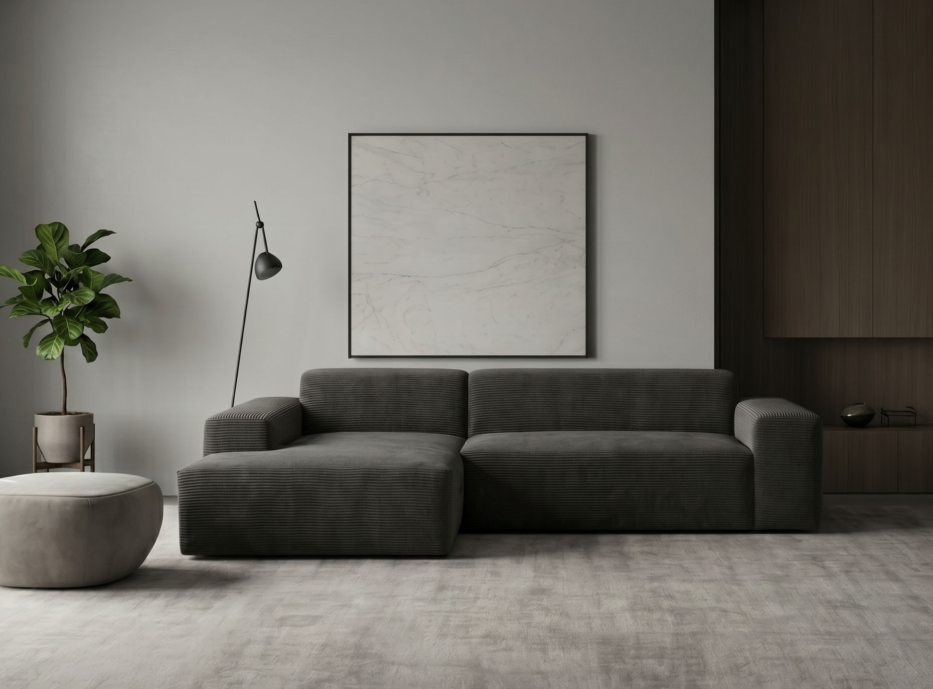 WERK2 Ecksofa "Zeus-L 253 cm breit, bequemes Cord-Sofa in L-Form, urbanes Design" Organische curvy-trend Couch mit großer Komfort-Ottomane