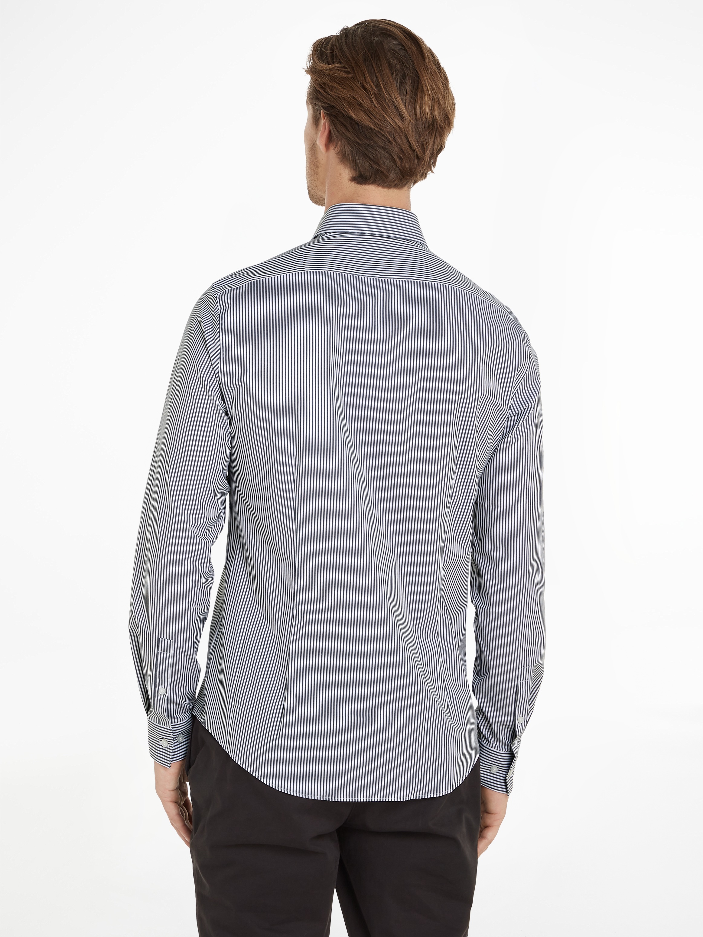Calvin Klein Langarmhemd »POPLIN STRIPE SLIM SHIRT« mit Logoprägung