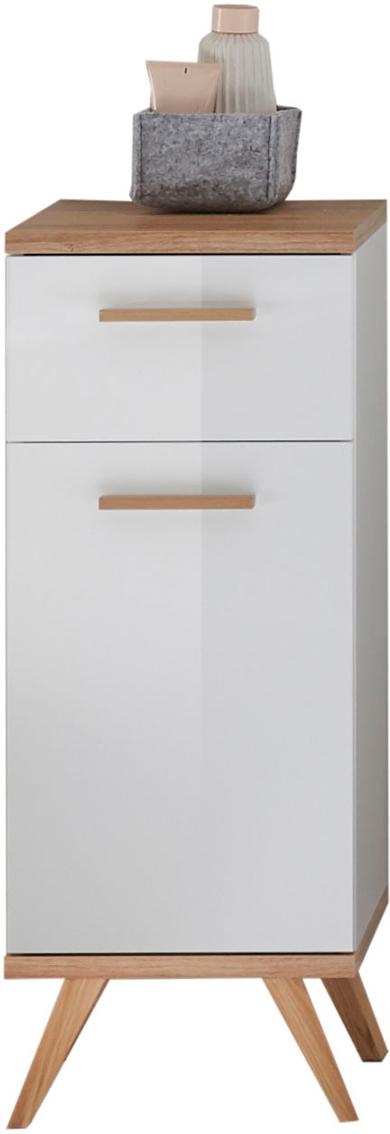 Saphir Badmöbel-Set »Quickset Mineralmarmor-Waschtisch mit LED-Spiegel, Unterschrank«, (7 St.), Hängeschrank, Hochschrank, 6 Türen, 2 Schubladen, 7 Glas-Einlegeböden
