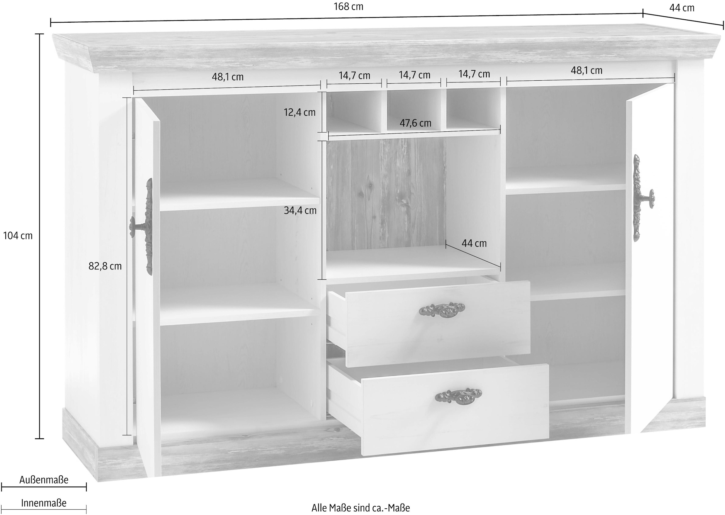 Home affaire Landhaus-Look, BAUR romantischen | cm 168 Sideboard »Florenz«, Breite im