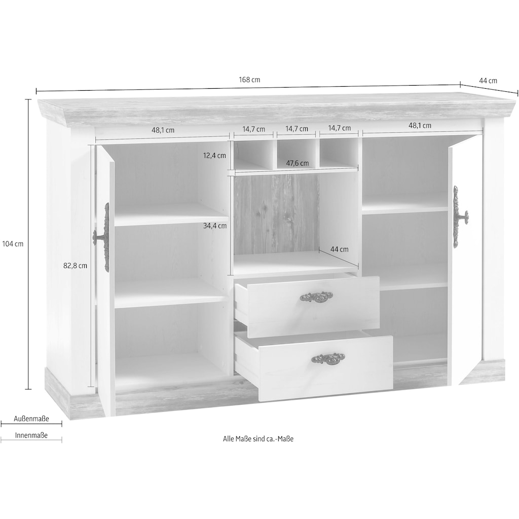 Home affaire Sideboard »Florenz«, im romantischen Landhaus-Look, Breite 168 cm