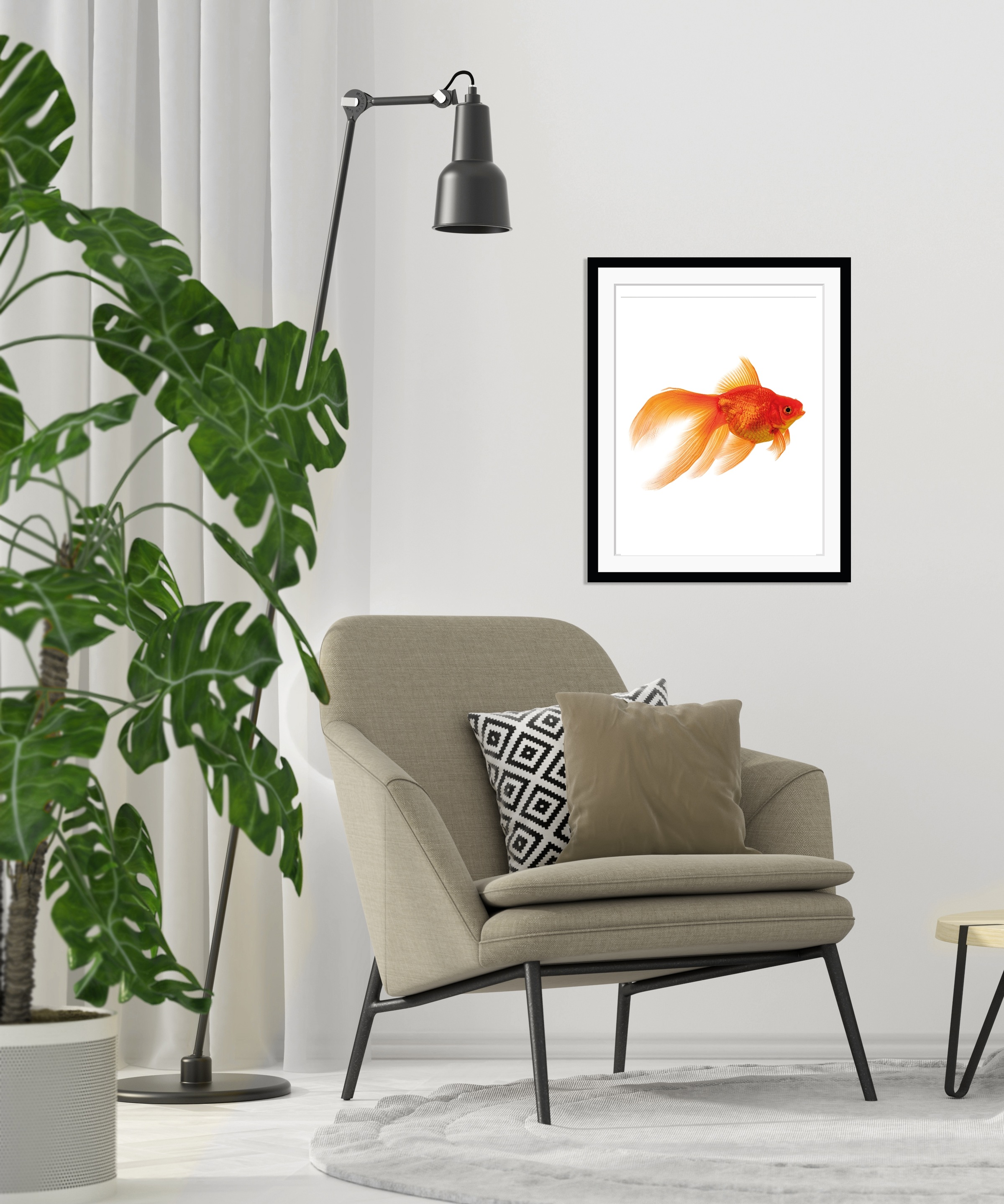 queence Bild »Goldi«, Fisch & Meeresfrüchte-Kunst-Humor, HD Premium Poster-Druck inkl. Holzrahmen