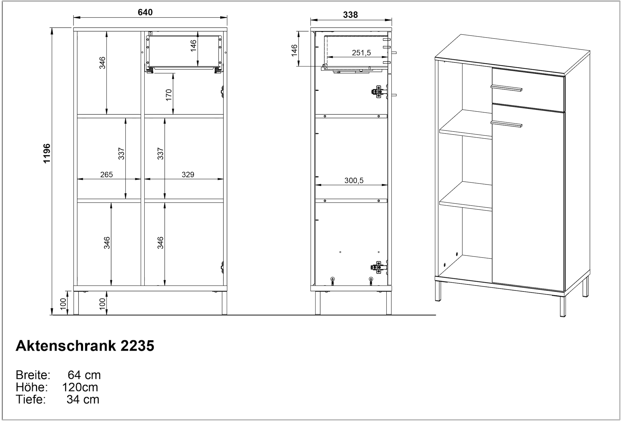 GERMANIA Aktenschrank »GW-Rovigo mit offenem Regal & Schublade,«, (1 St.), spiegelverkehrt montierbar, Höhe 120 cm, Made in Germany