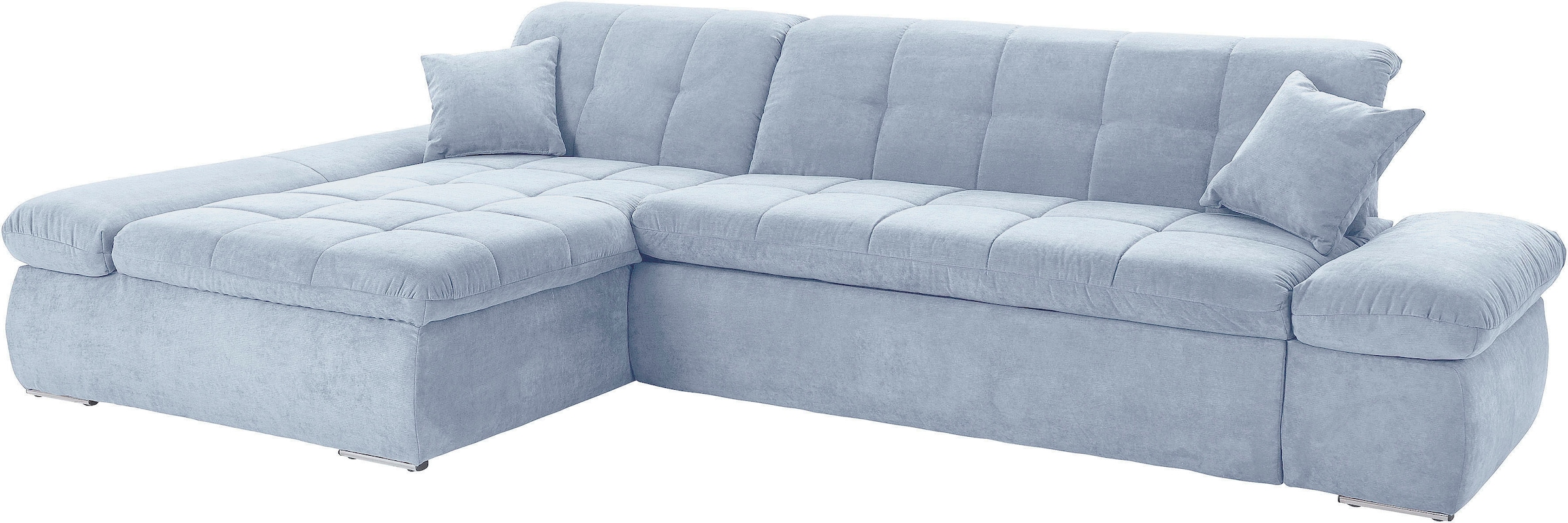 DOMO collection Ecksofa "MORIC Massiv - Belastbar bis 140 kgxSitz, 300x172 cm, XXL-Format" L-Form, Chenilleoptik, pastelblau
