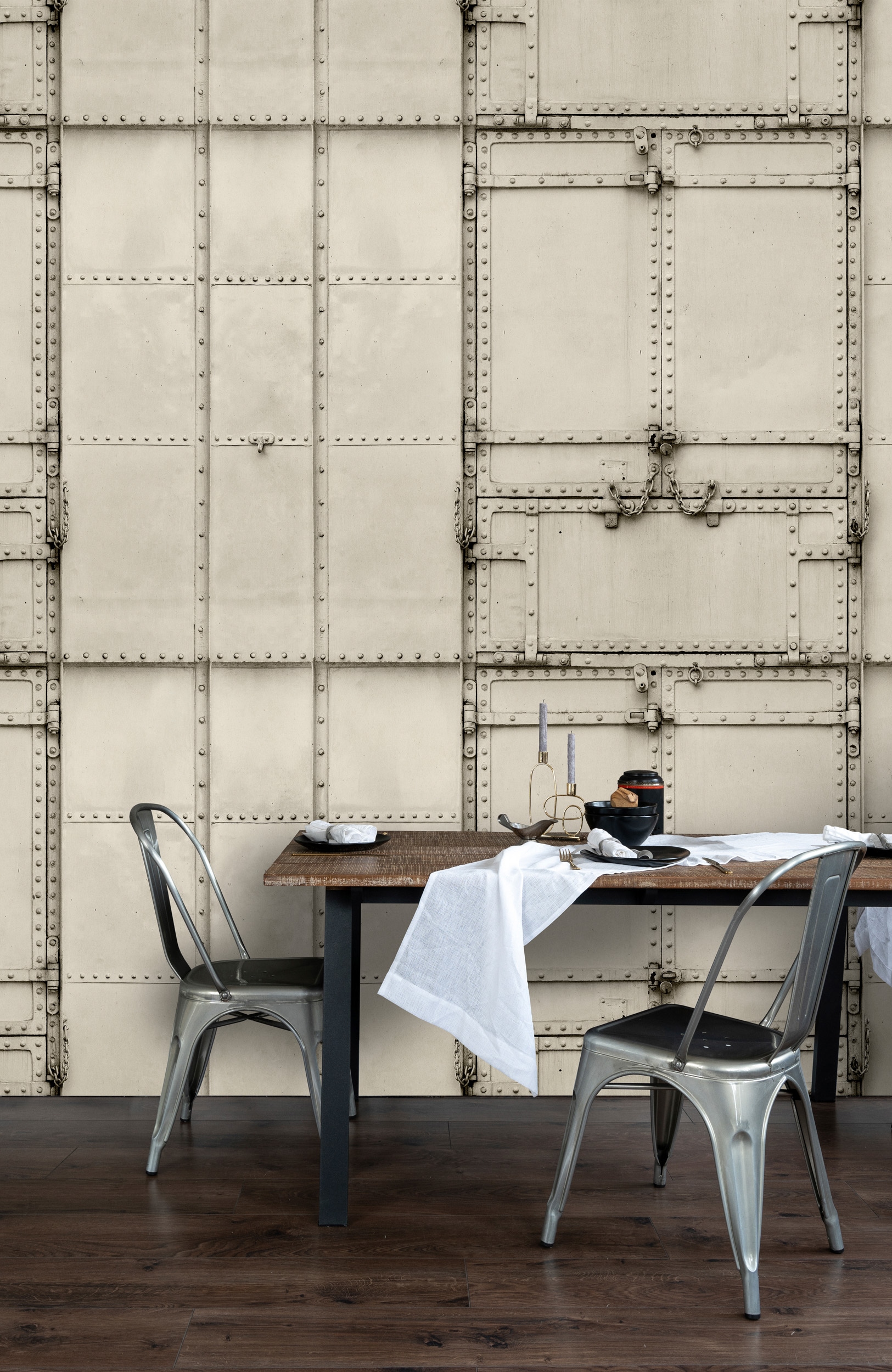 living walls Vliestapete "Industrial-Tapete Nietenoptik Grau Beige vintage" matt glatt