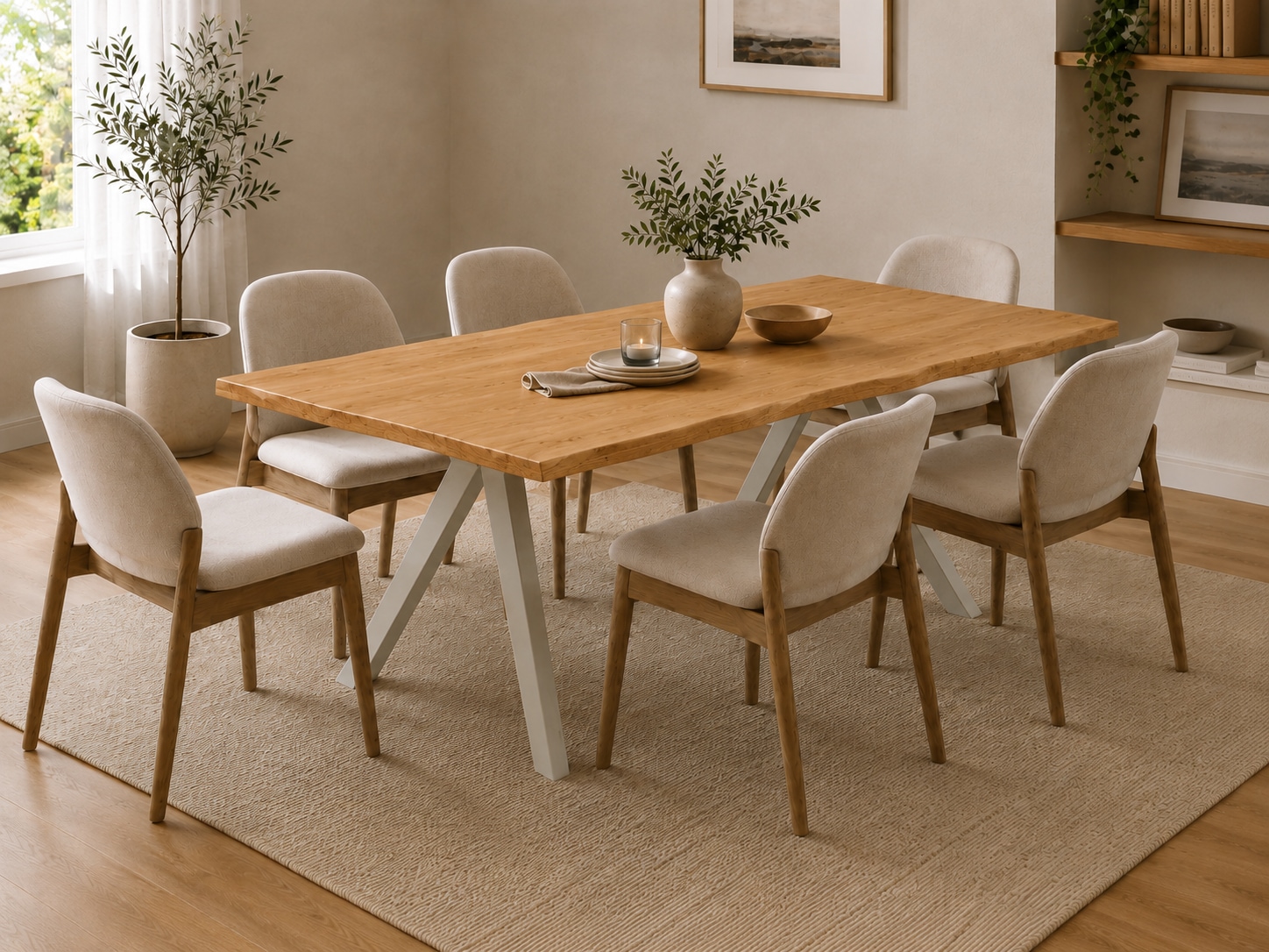 OTTO home Esstisch »»MONACO« Speisetisch, Küchentisch, Wohntisch, Esszimmertisch« Wildeiche geölt Natur, Baumkante, A-Gestell Pearl White Metall
